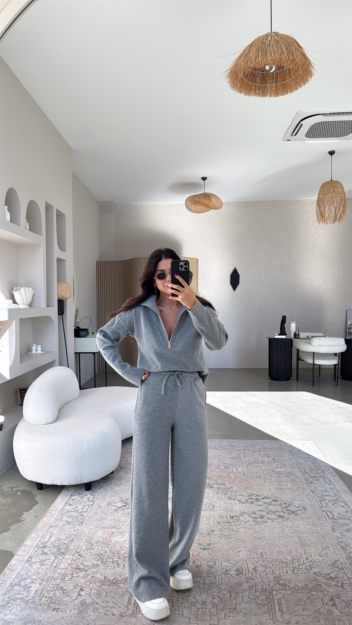 Koyu Gri Fermuarlı Selanik Takım