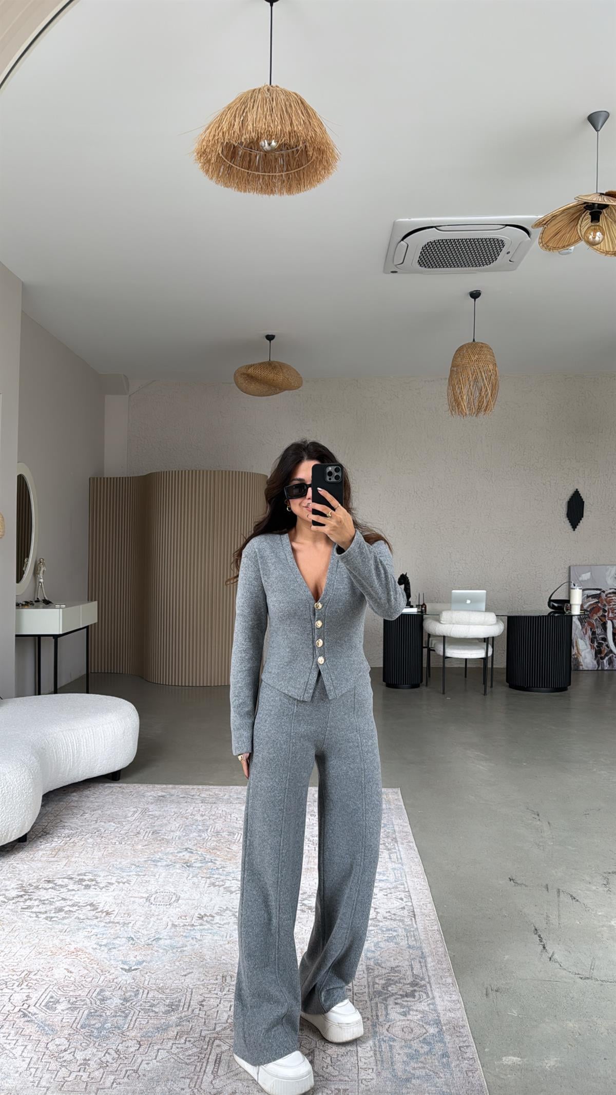 Koyu Gri Selanik Triko ZR model Hırka Pantolon Takım