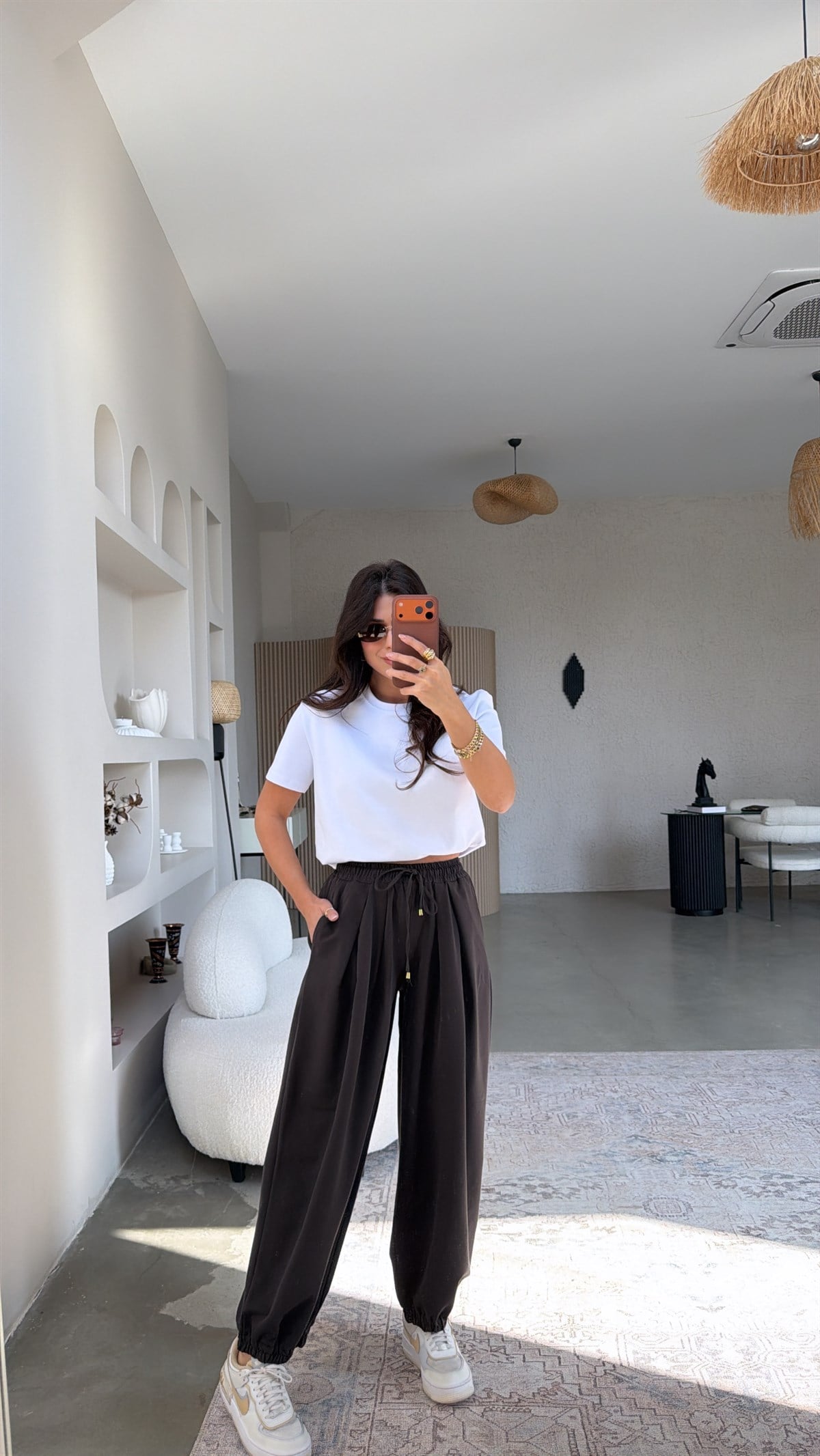 Koyu Kahverengi Poliviskon Paçası Lastikli Pantolon