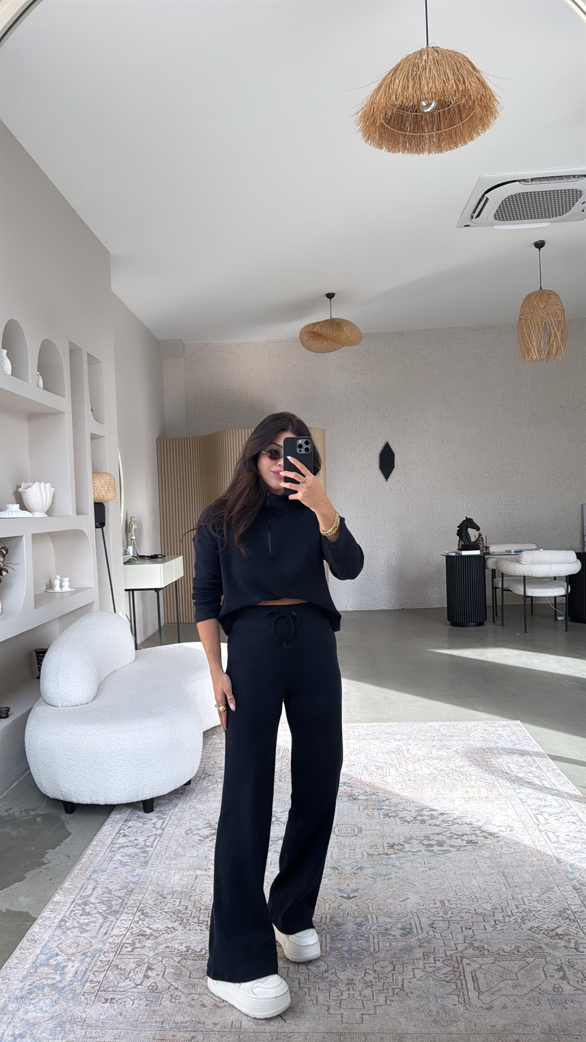 Koyu Lacivert Yarım Fermuarlı Fitilli Basic Takım