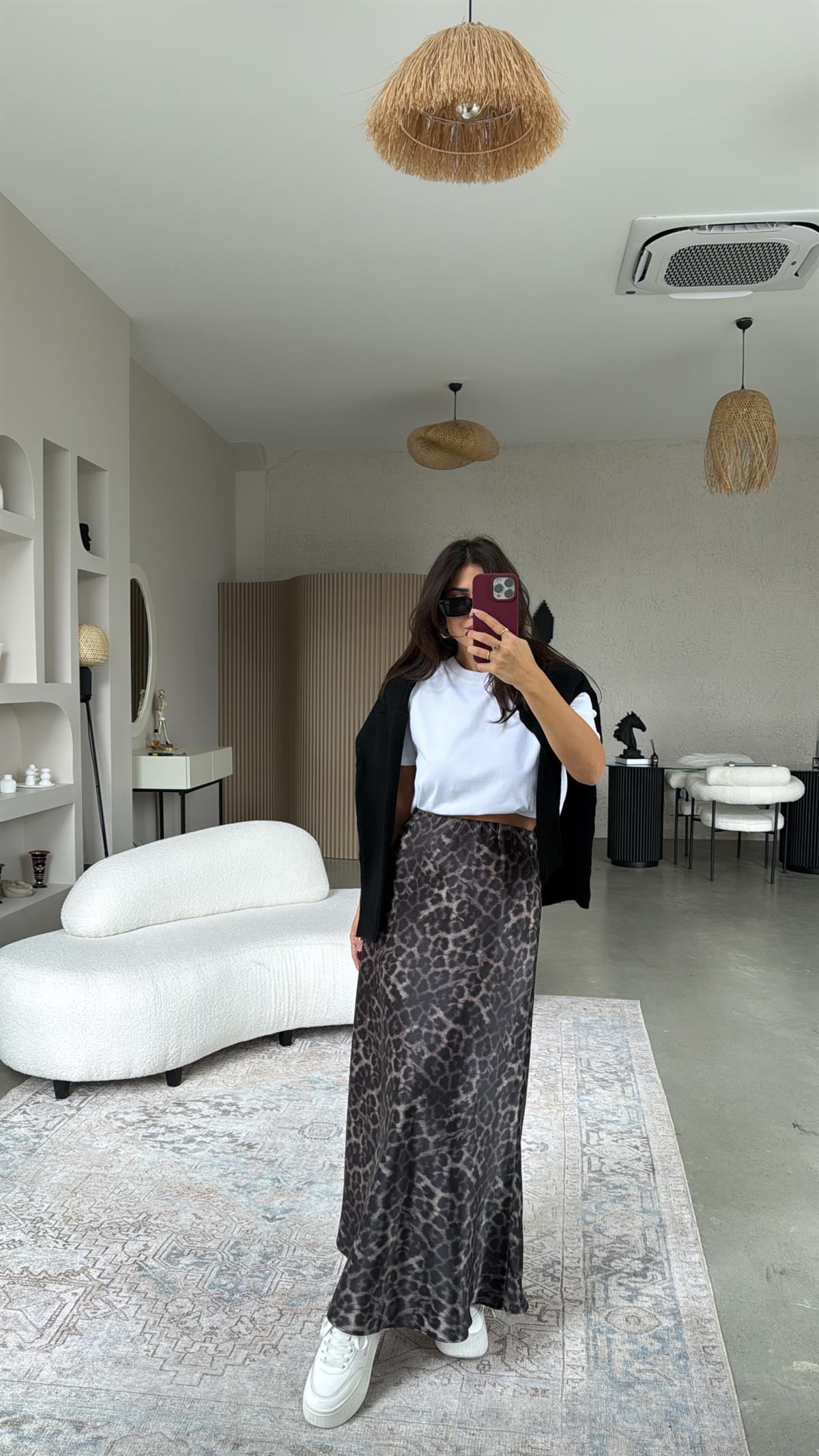 Koyu Leopar Maxi Boy Çan Etek