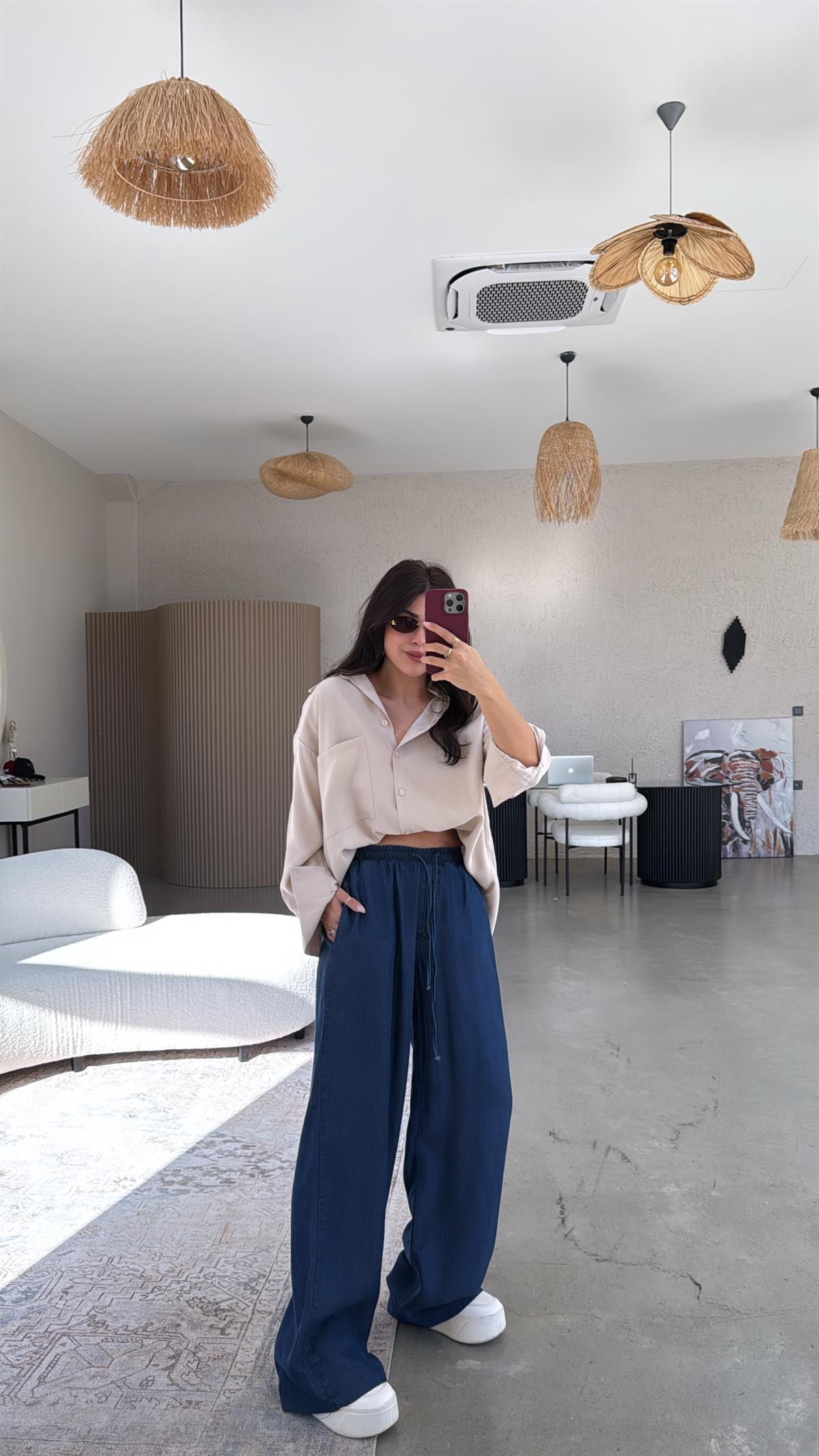 Koyu Mavi ZR Tensel Palazzo Jean