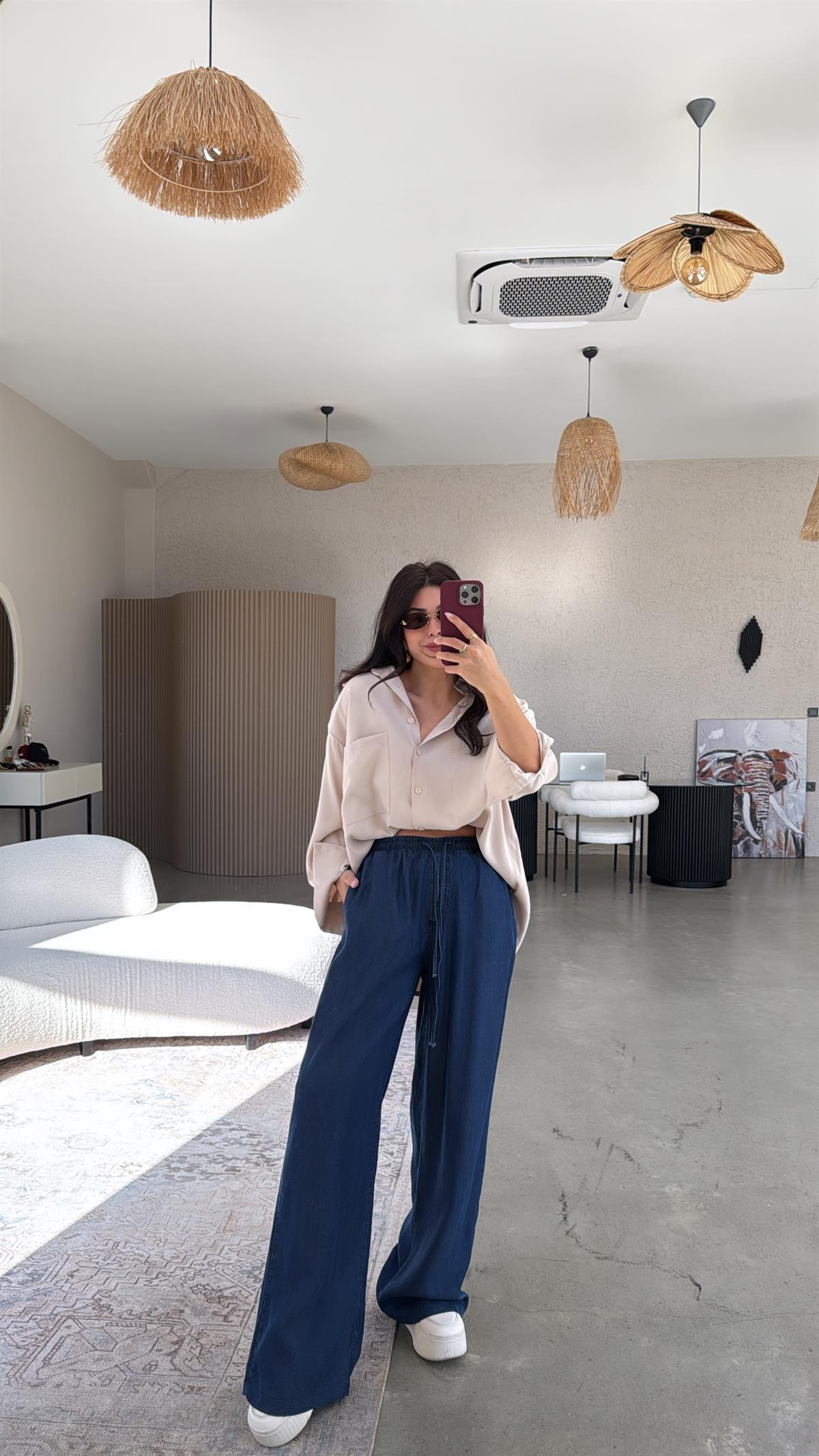 Koyu Mavi ZR Tensel Palazzo Jean