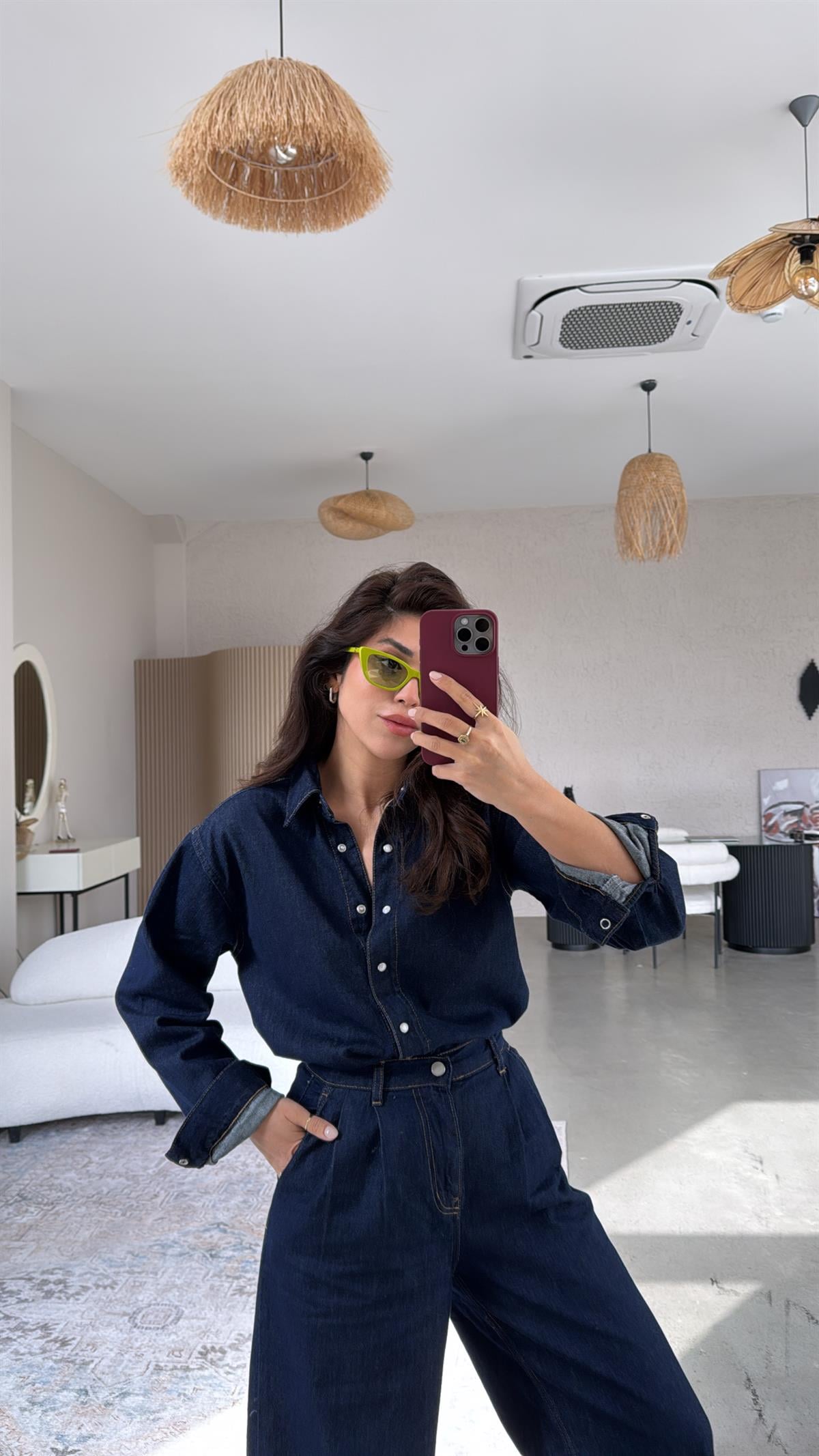 Koyu Renk Jean Premium Gömlek Pantolon Takım