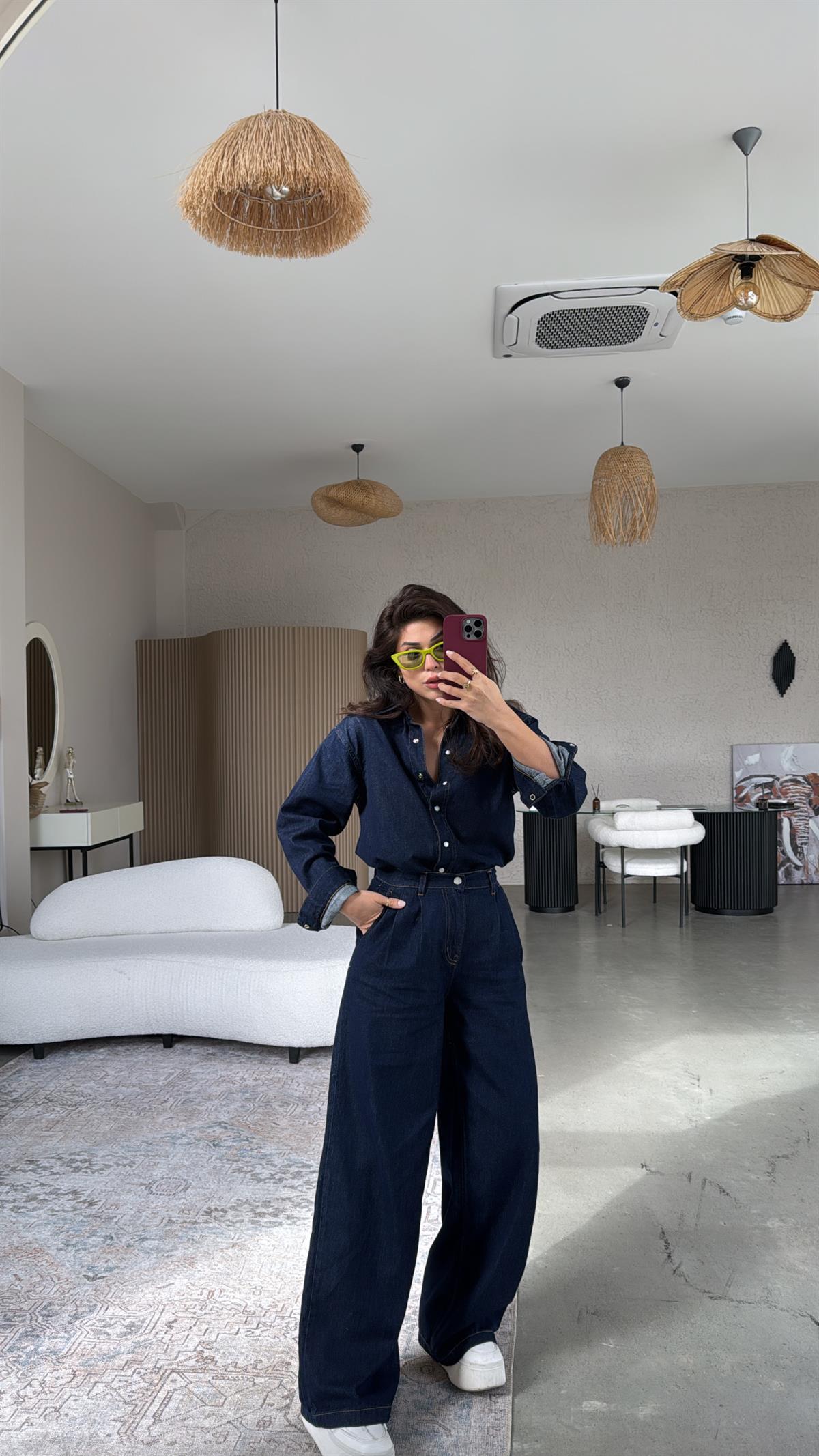 Koyu Renk Jean Premium Gömlek Pantolon Takım