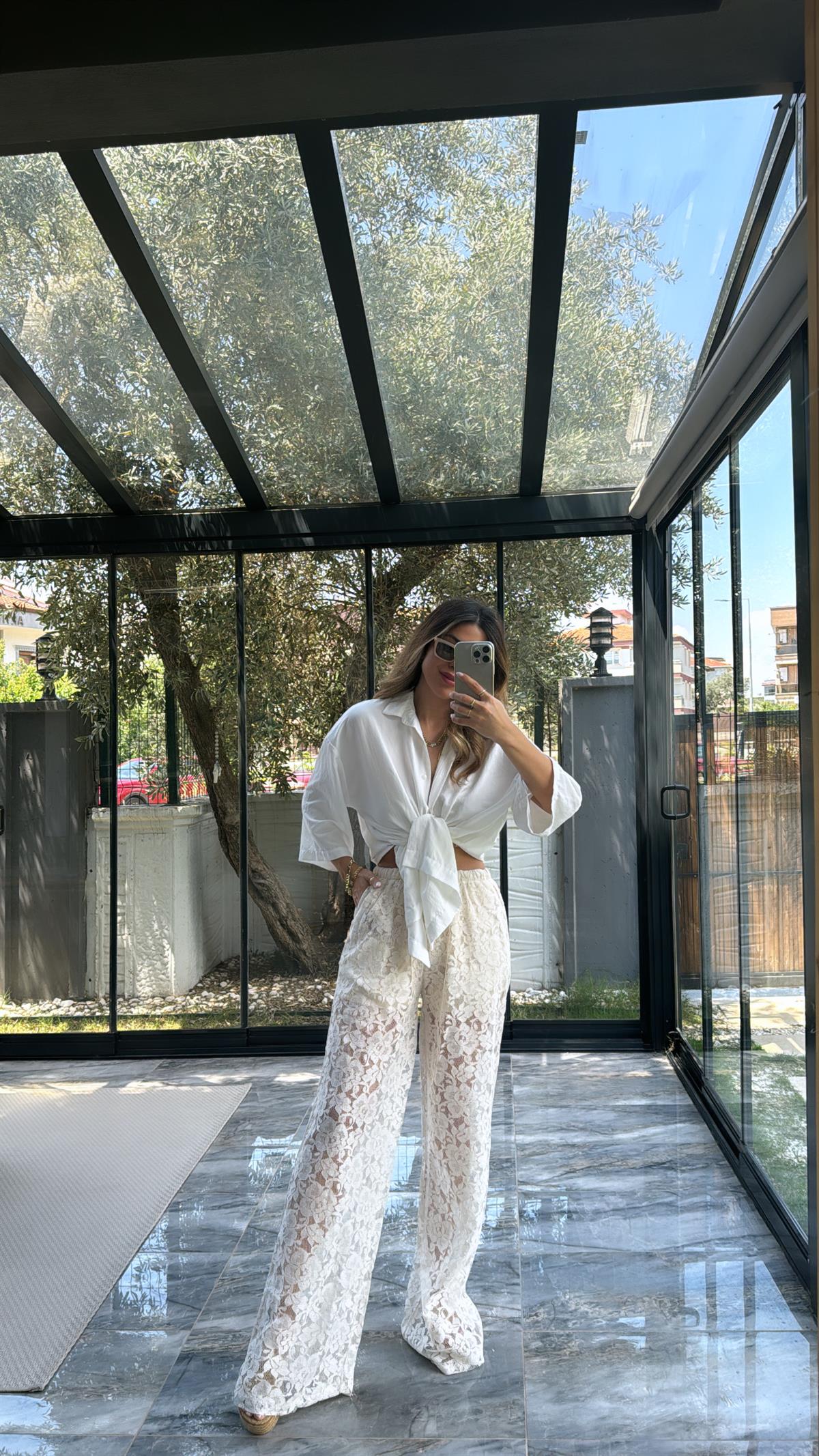 Krem Dantel Pantolon