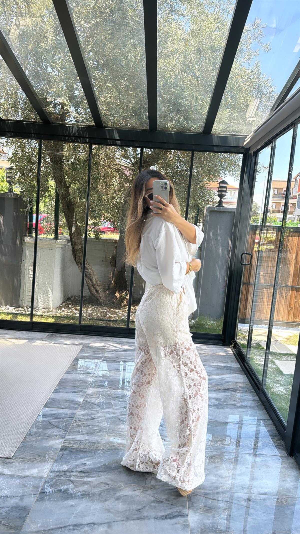 Krem Dantel Pantolon