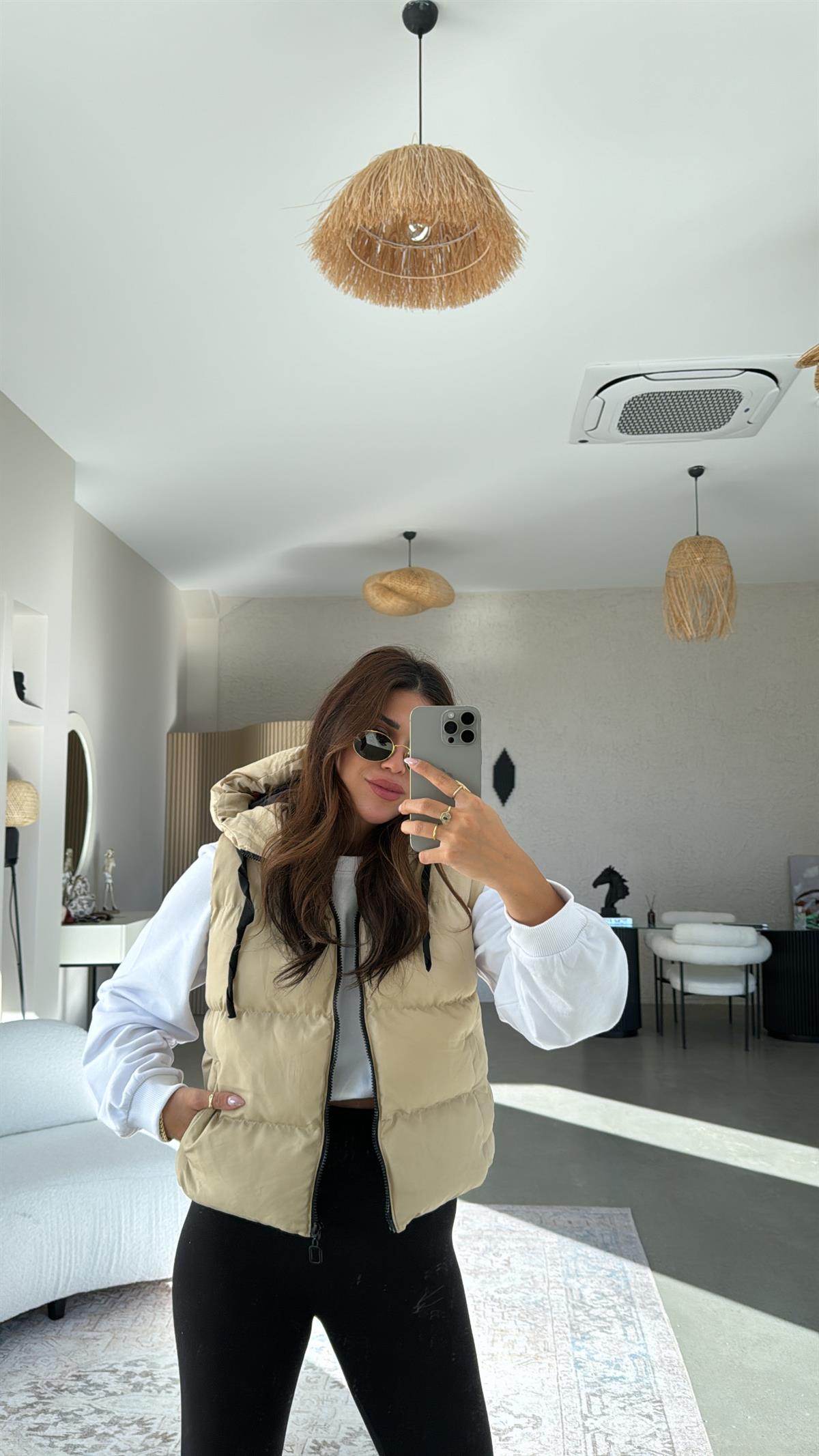 Krem Kısa Şişme Yelek