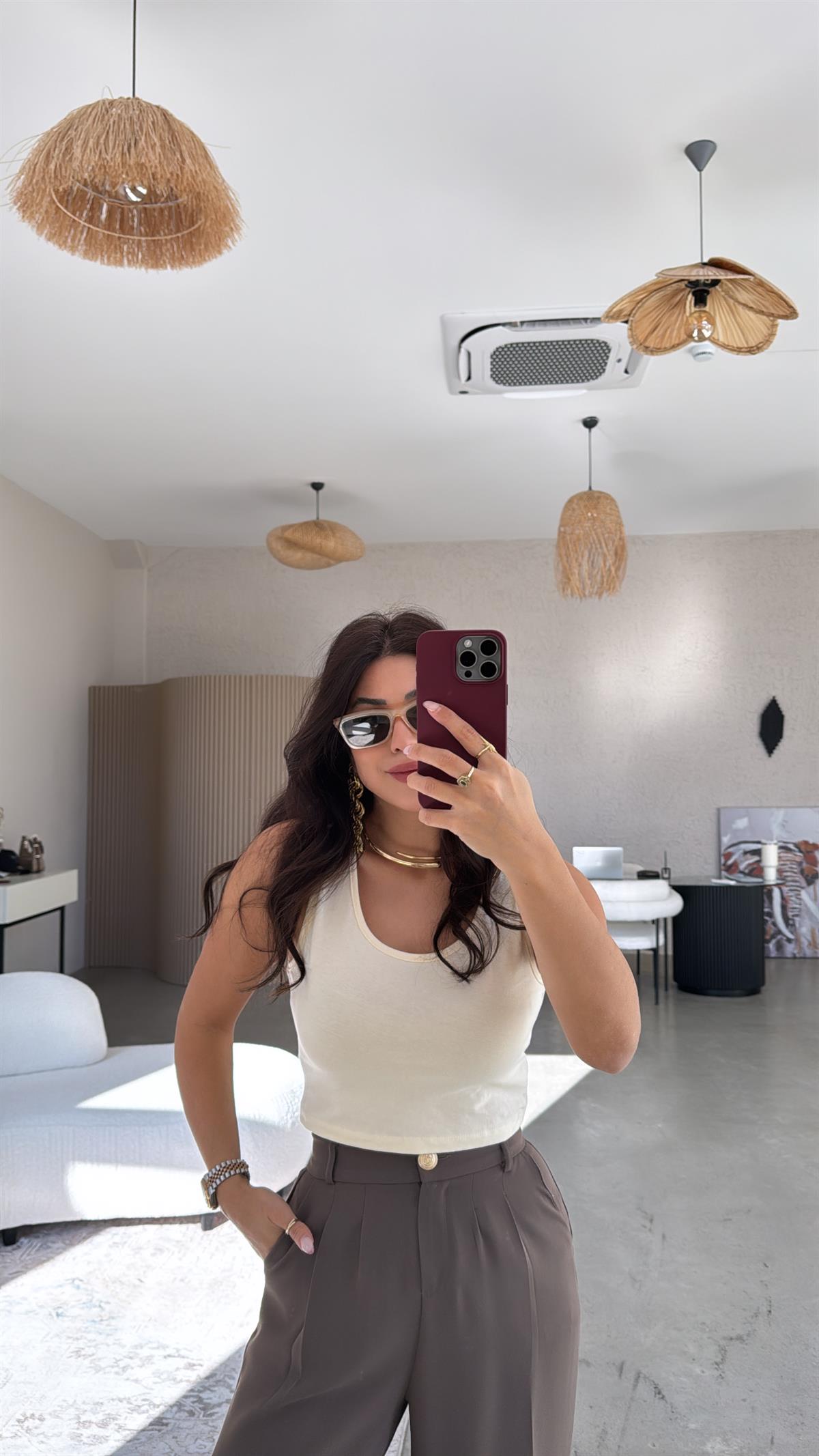 Krem Pamuklu Crop Atlet