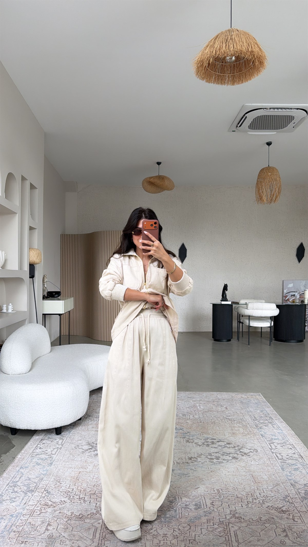 Krem Yüzde Yüz Pamuklu Gold Detaylı Ceket Pantolon Takım