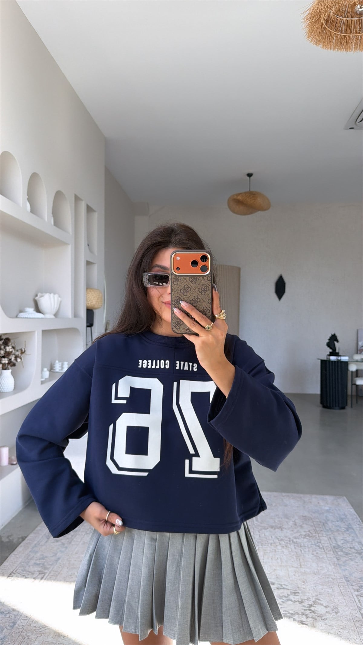 Lacivert 78 Baskılı İki İplik Sweatshirt