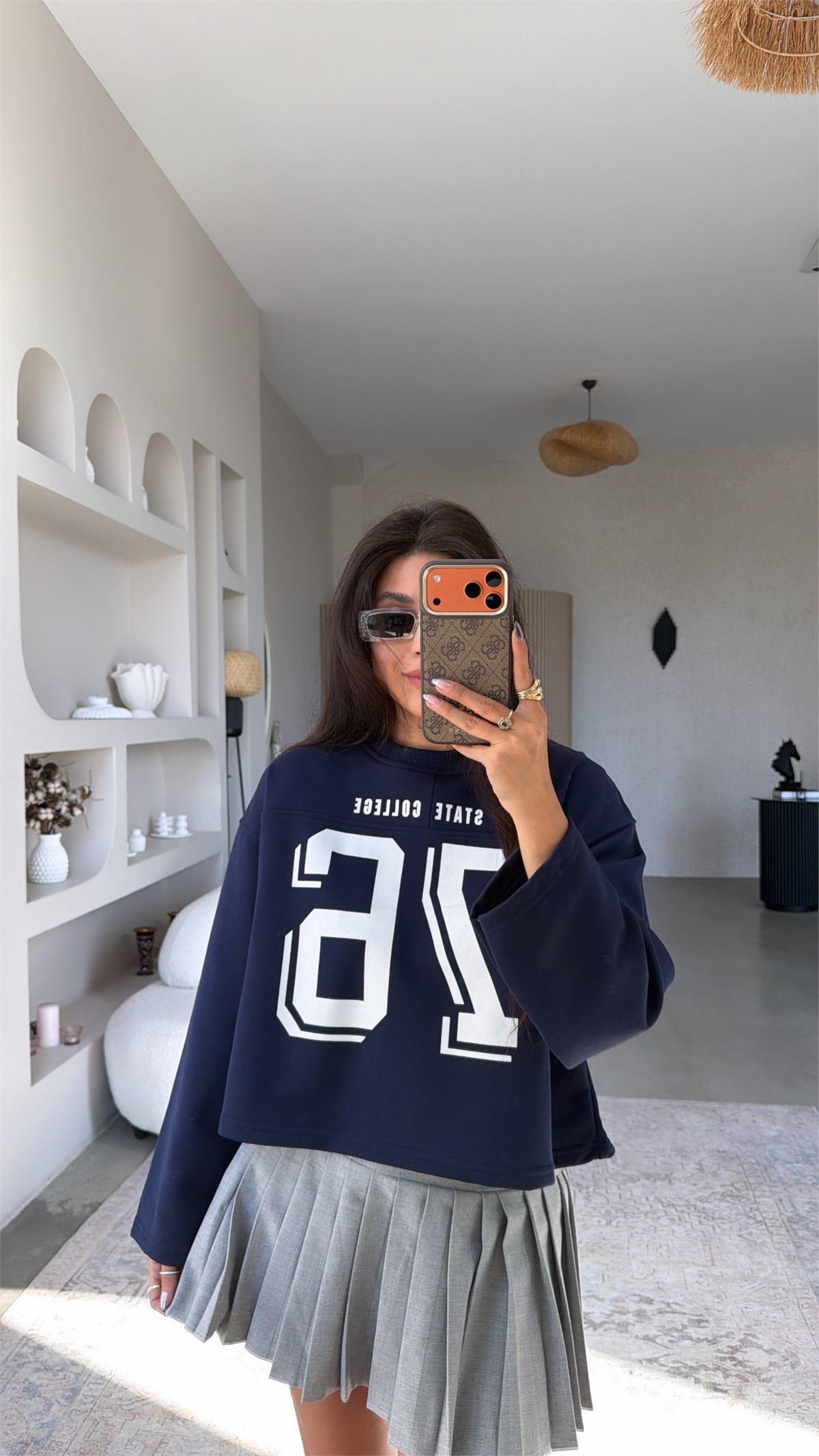 Lacivert 78 Baskılı İki İplik Sweatshirt
