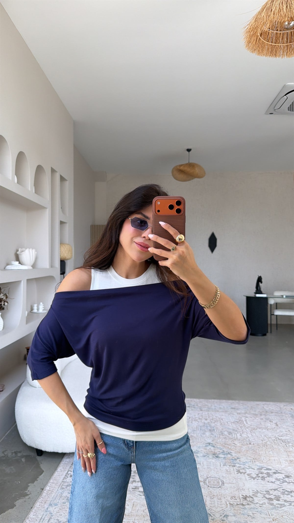 Lacivert Atletli Modal İkili Bluz