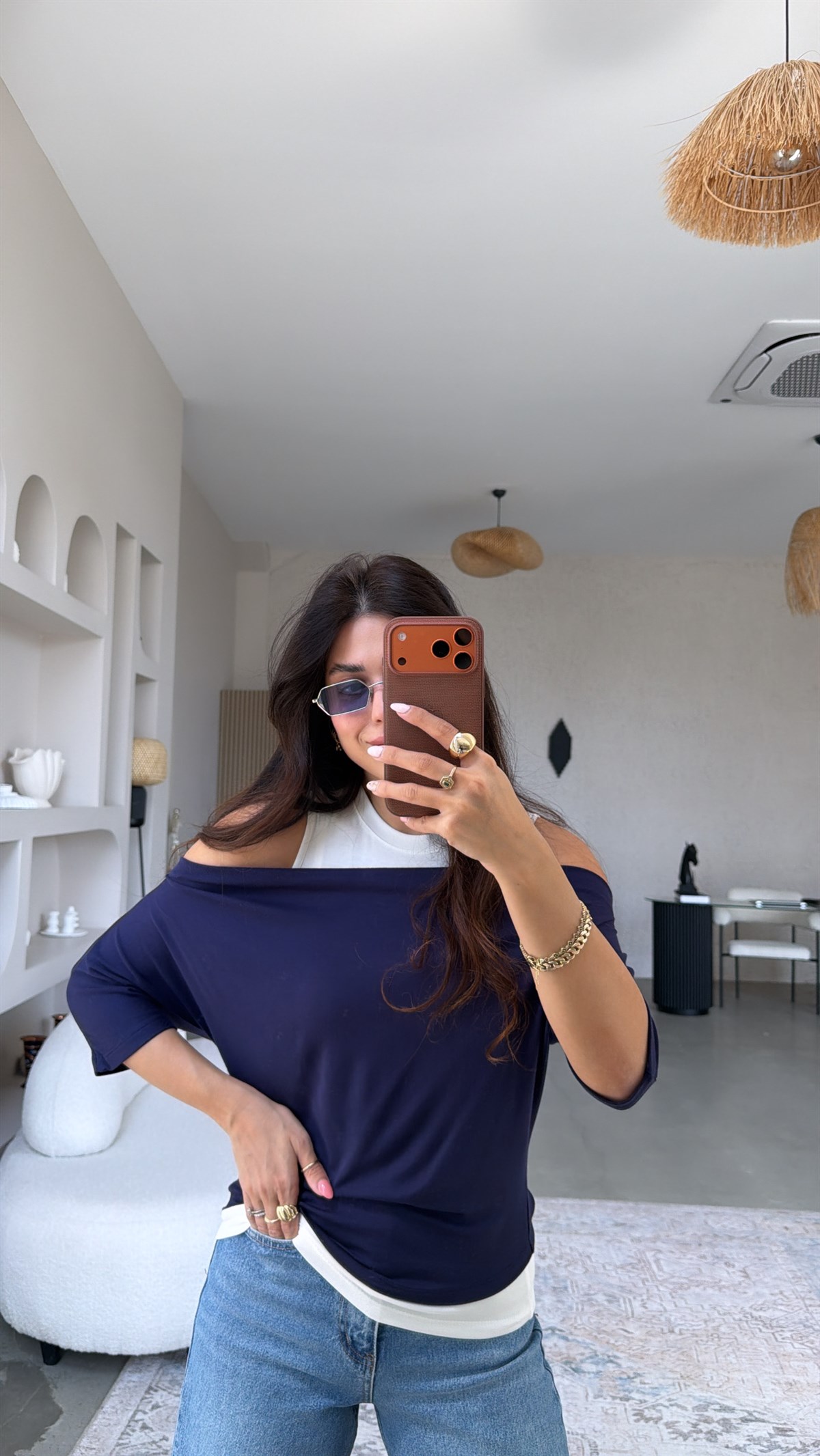 Lacivert Atletli Modal İkili Bluz