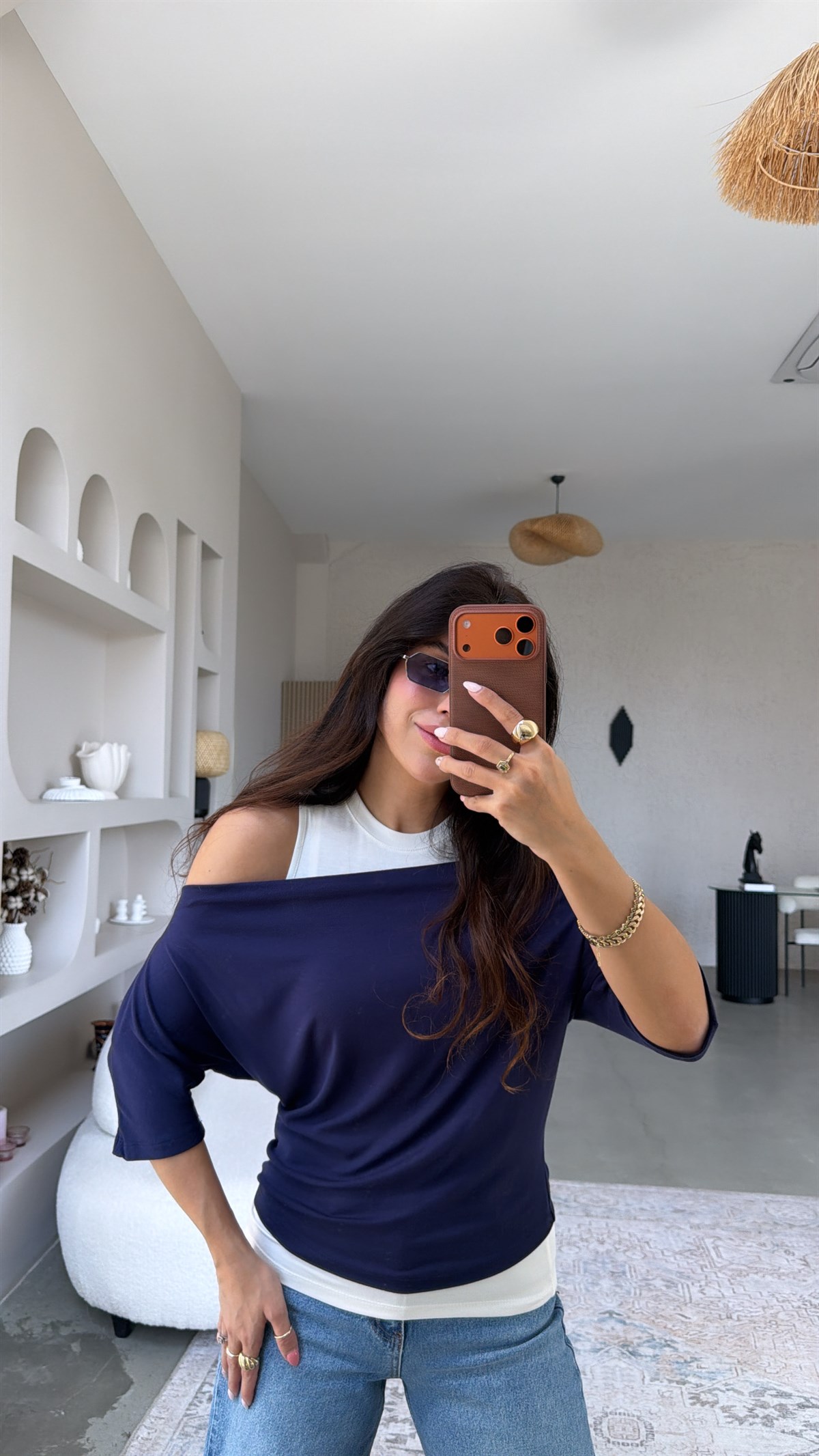 Lacivert Atletli Modal İkili Bluz