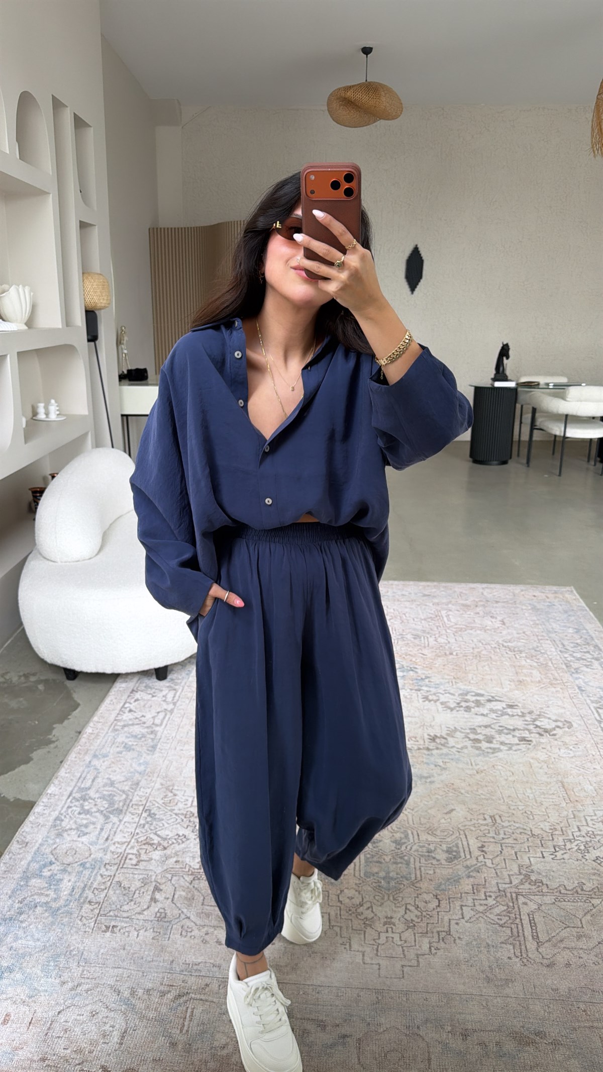 Lacivert Baggy Pantolon Gömlek Tensel Takım