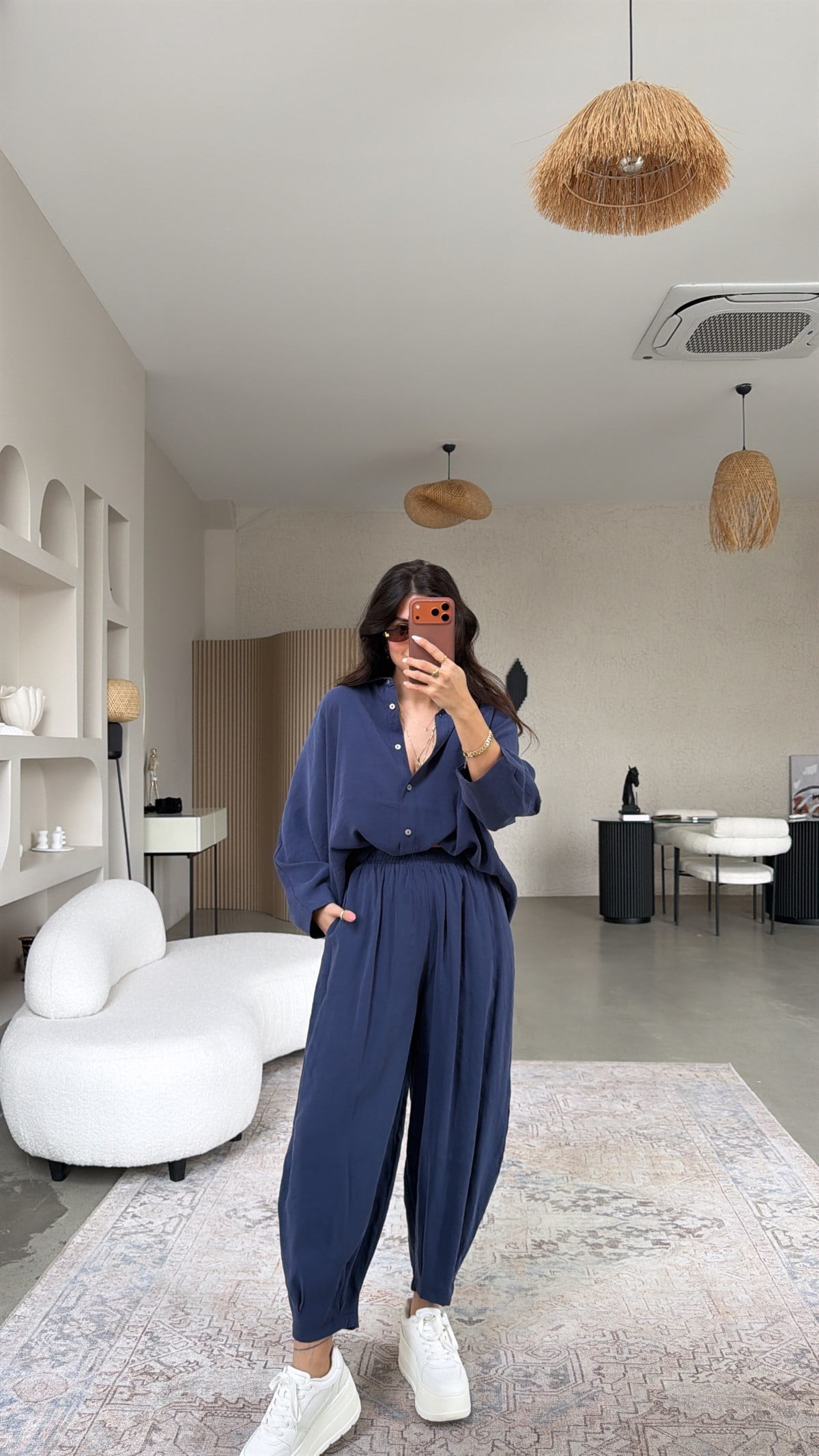 Lacivert Baggy Pantolon Gömlek Tensel Takım