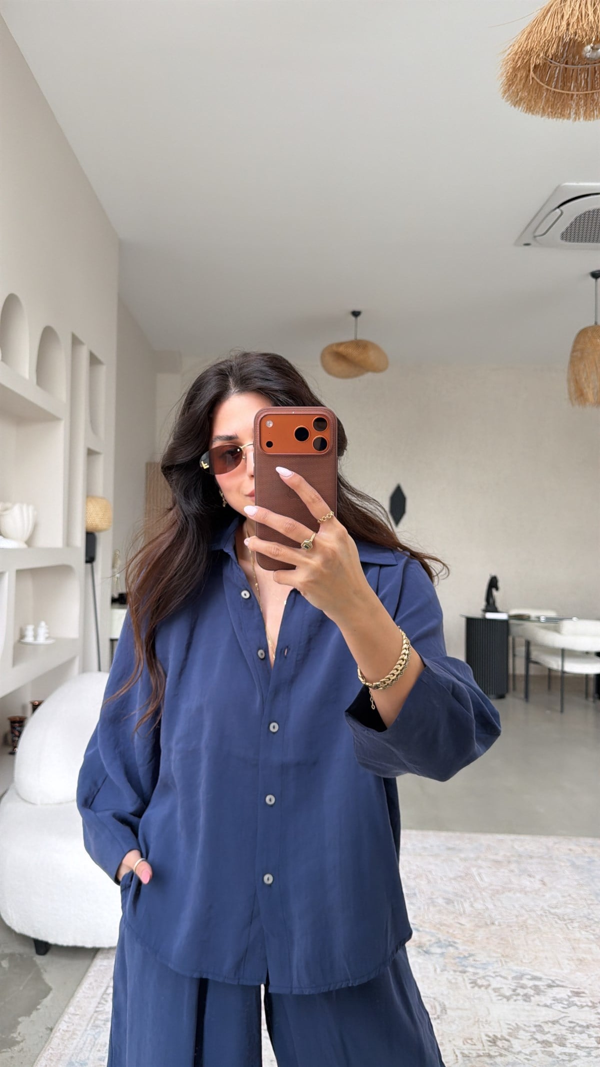 Lacivert Baggy Pantolon Gömlek Tensel Takım