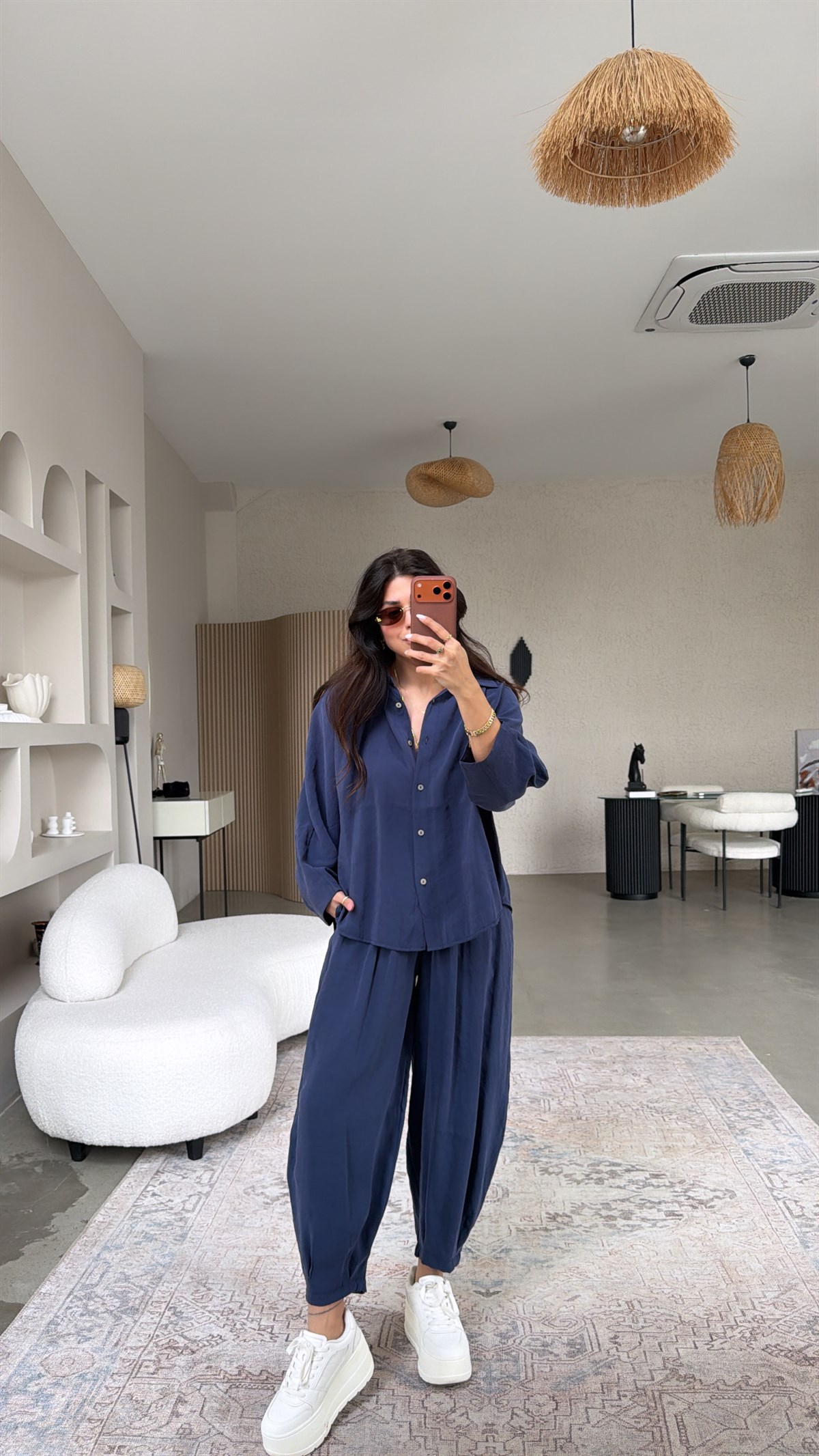 Lacivert Baggy Pantolon Gömlek Tensel Takım