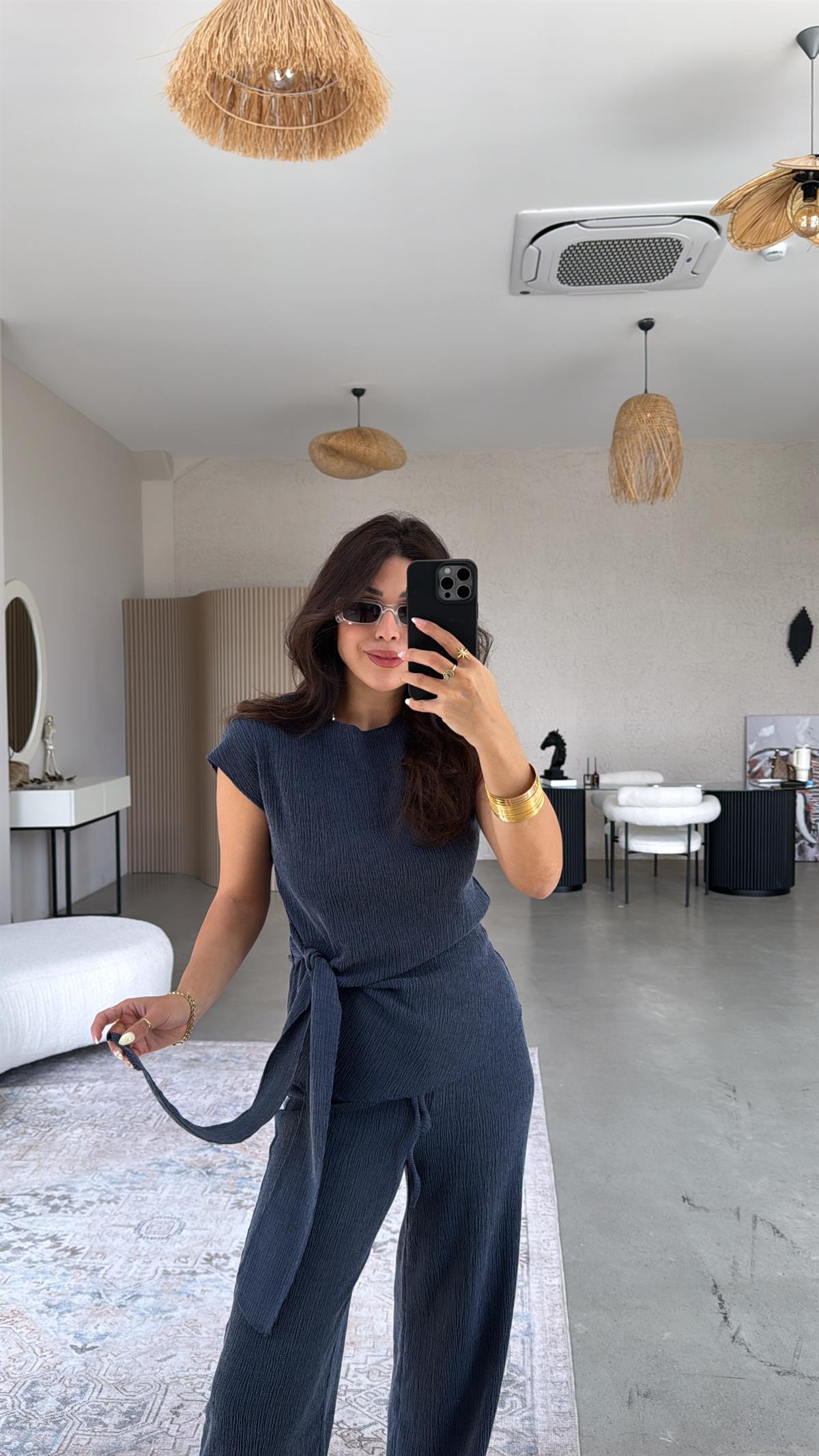 Lacivert Bağlamalı Bürümcük Takım 