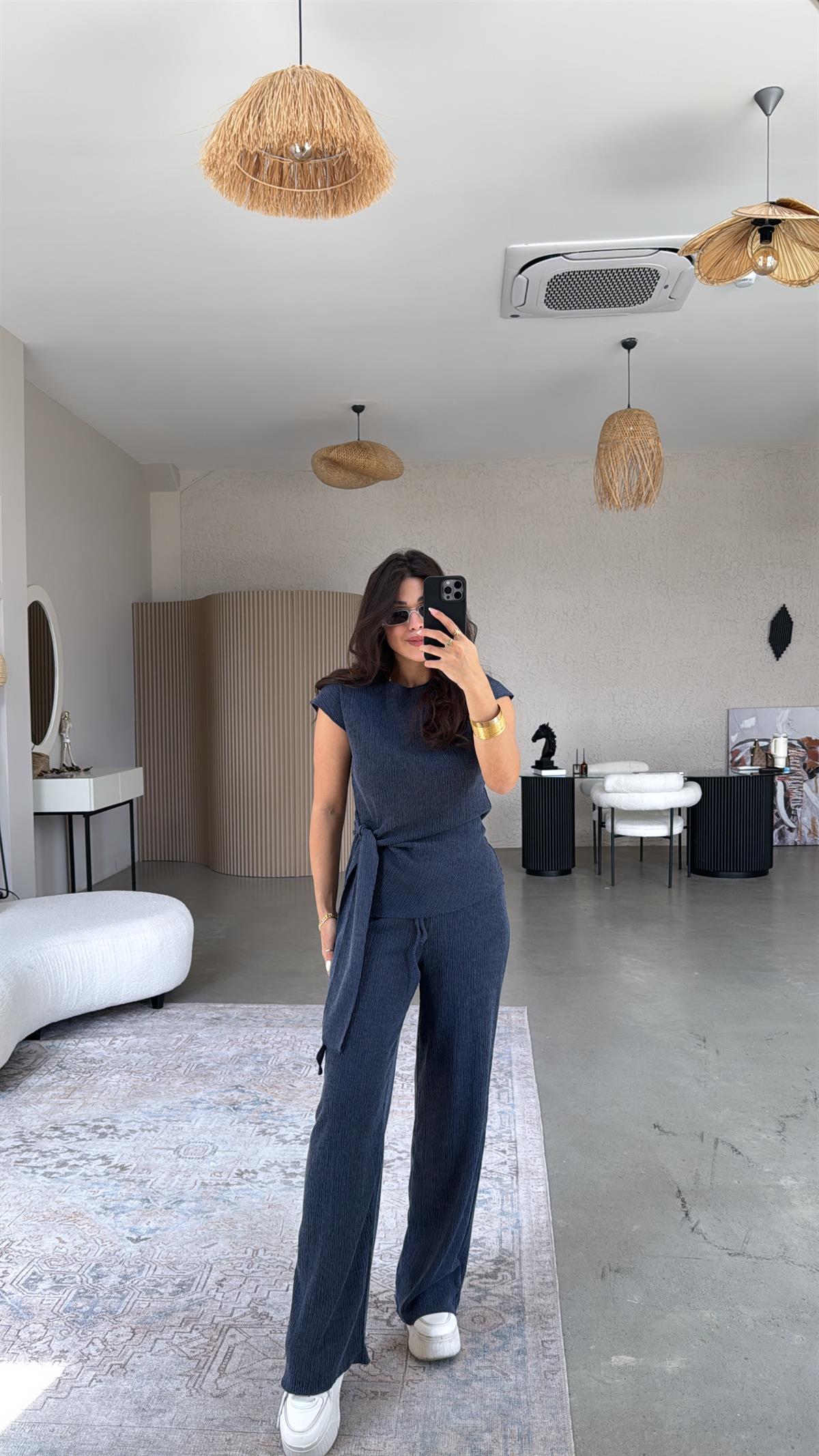 Lacivert Bağlamalı Bürümcük Takım 