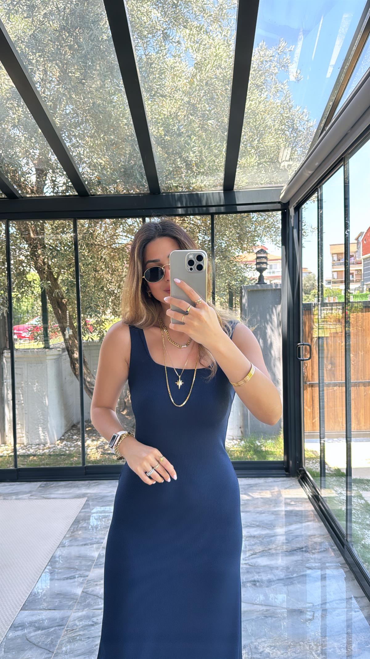 Lacivert Basic Kalem Kaşkorse Elbise