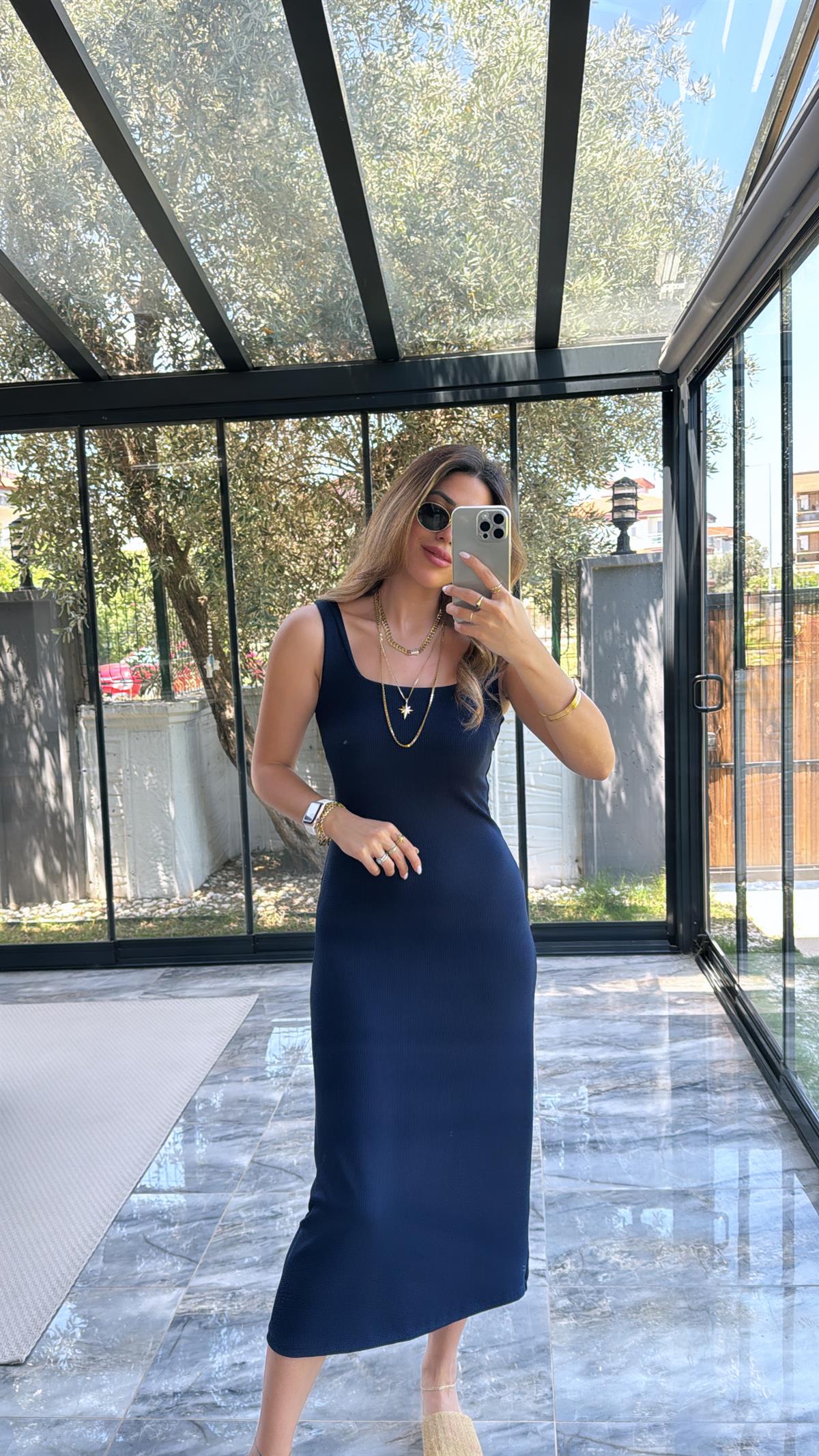Lacivert Basic Kalem Kaşkorse Elbise