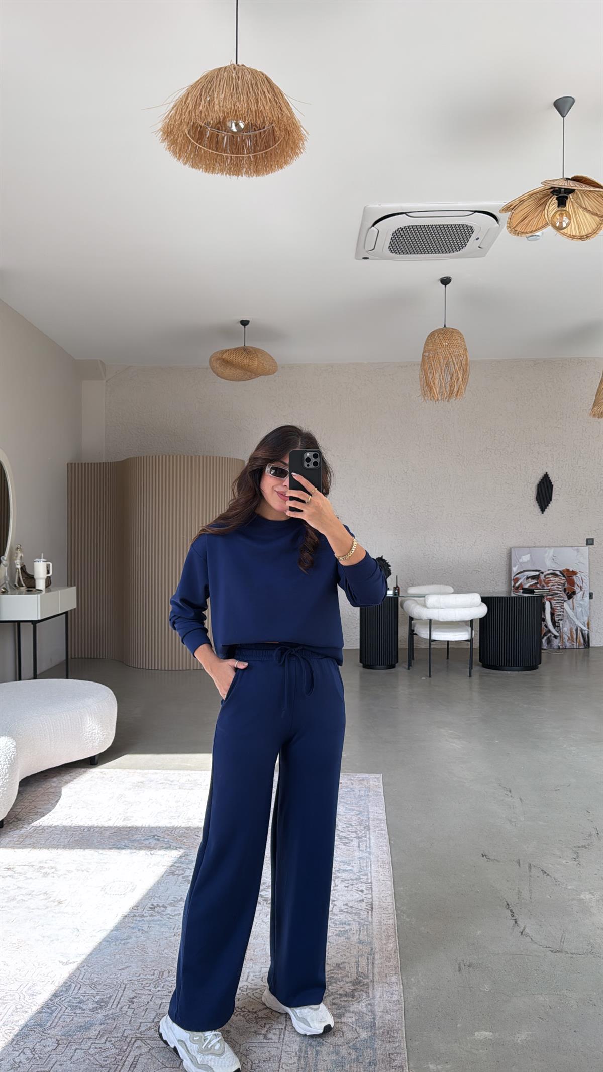 Lacivert Bilek Boy Eşofman Sweat Takım