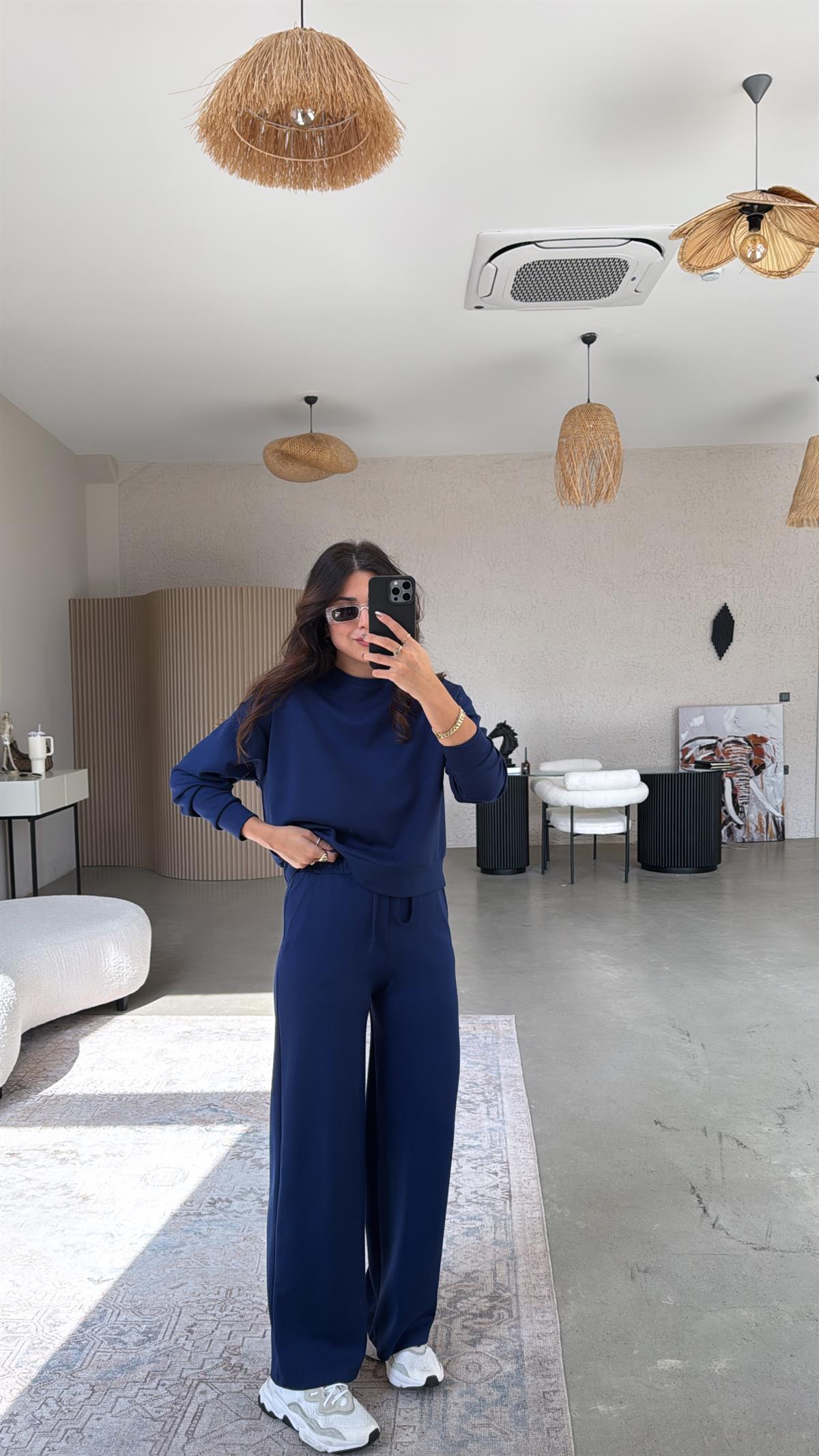 Lacivert Bilek Boy Eşofman Sweat Takım