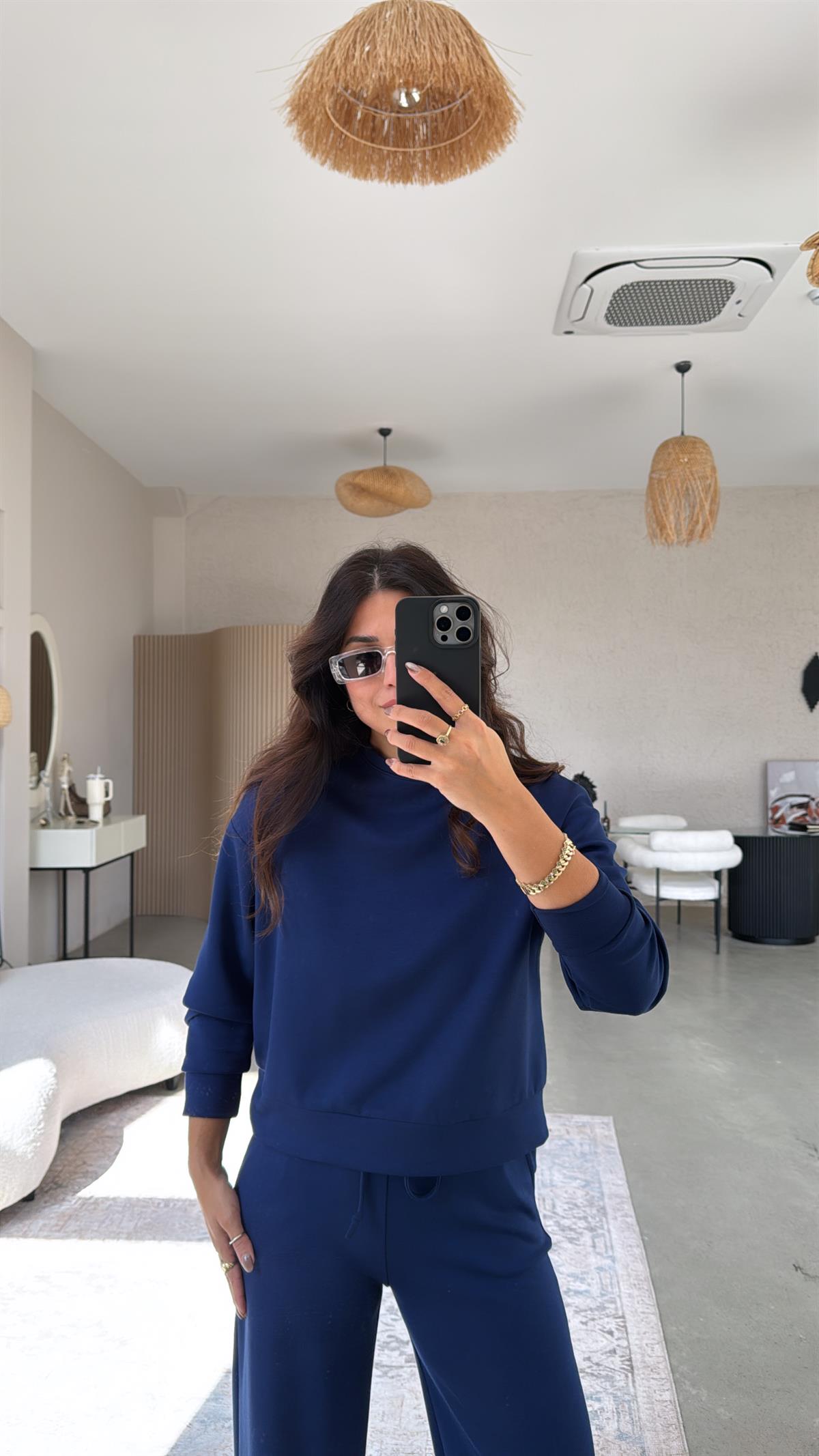 Lacivert Bilek Boy Eşofman Sweat Takım