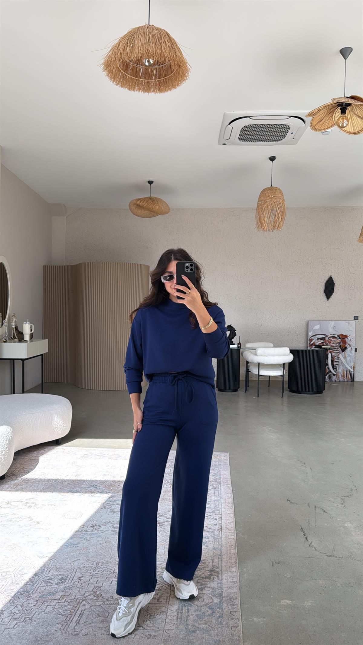 Lacivert Bilek Boy Eşofman Sweat Takım