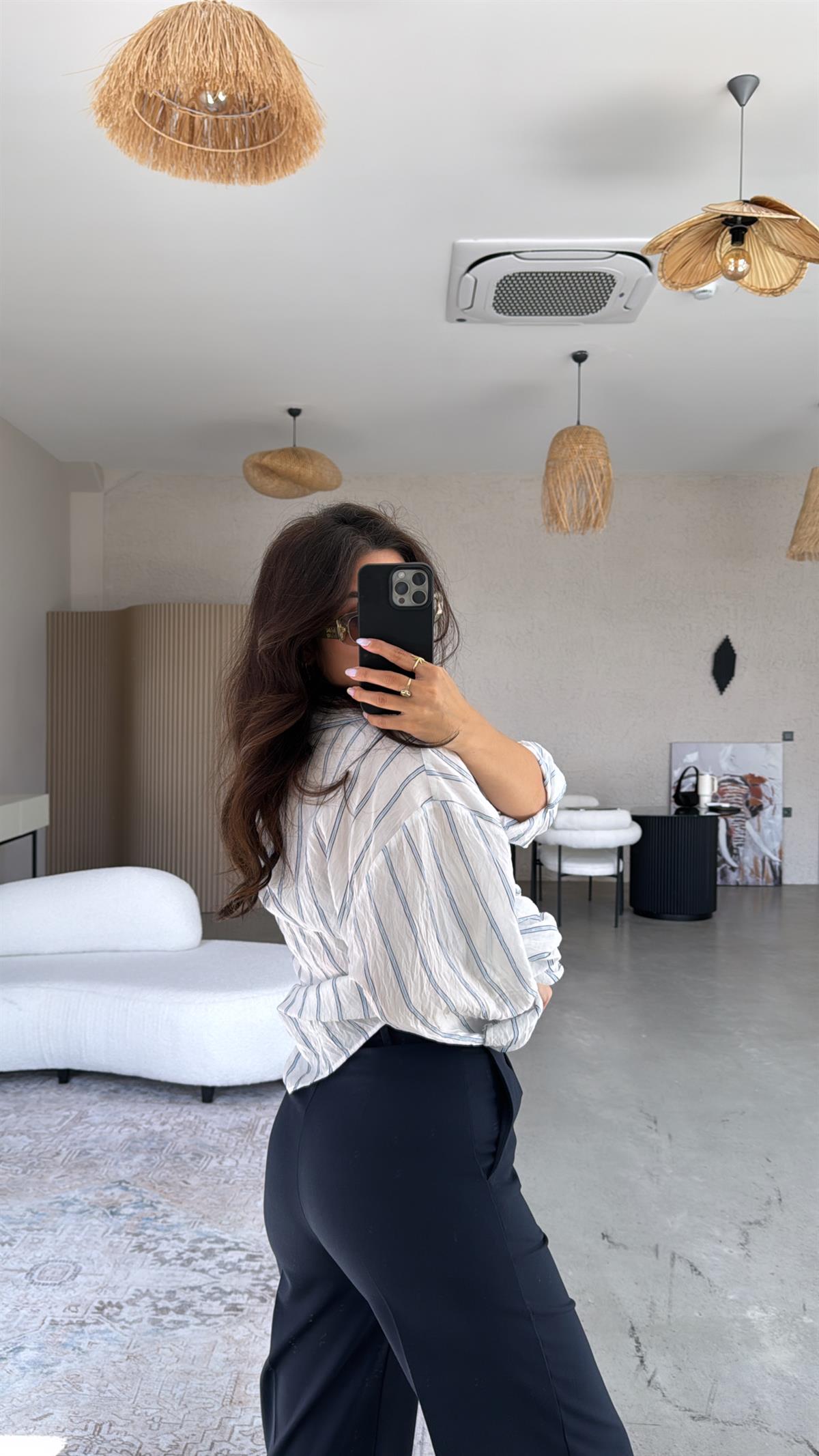 Lacivert Bol Paça Çift Pileli Pantolon