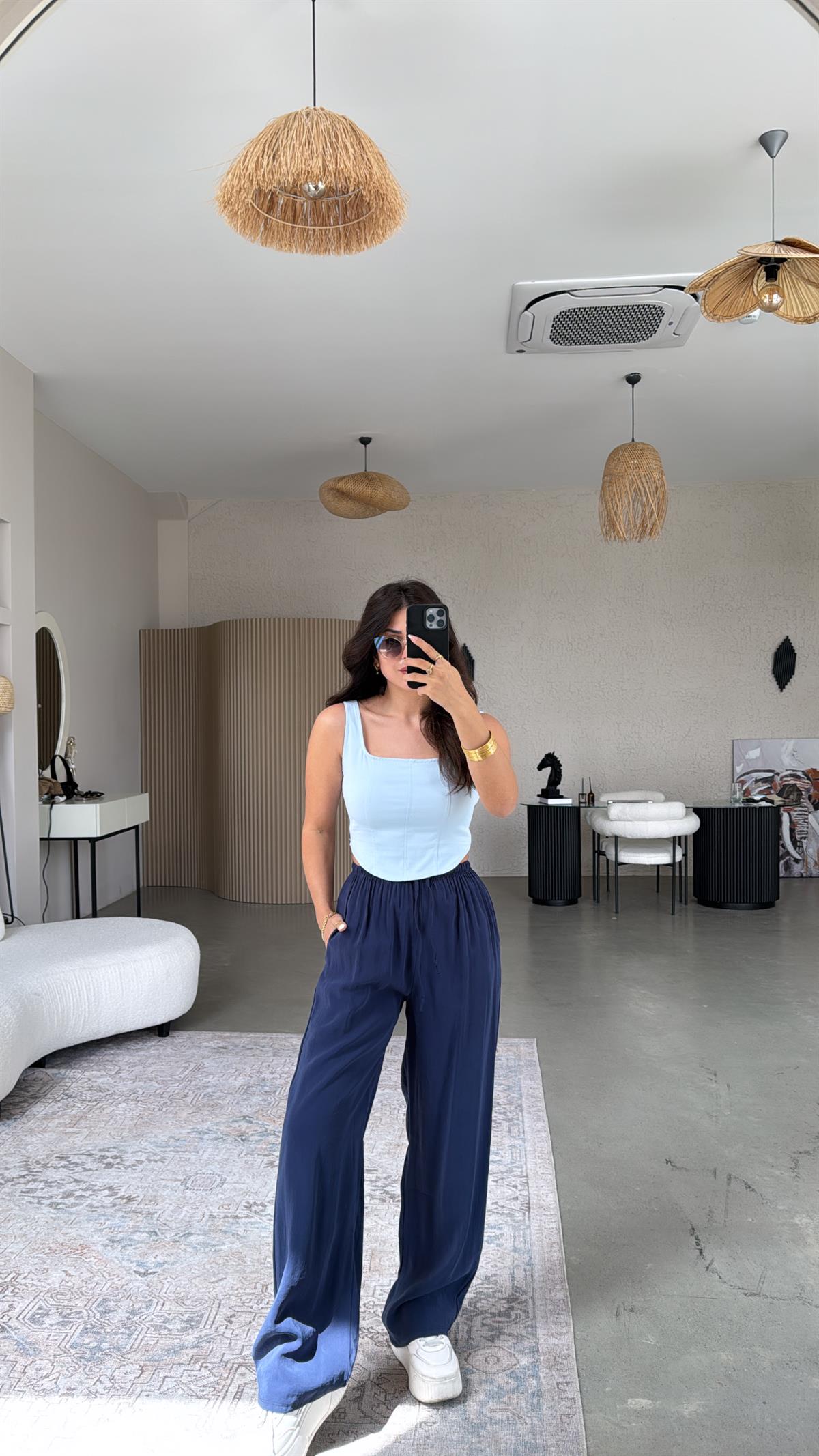 Lacivert Bol Paça Massi Pantolon