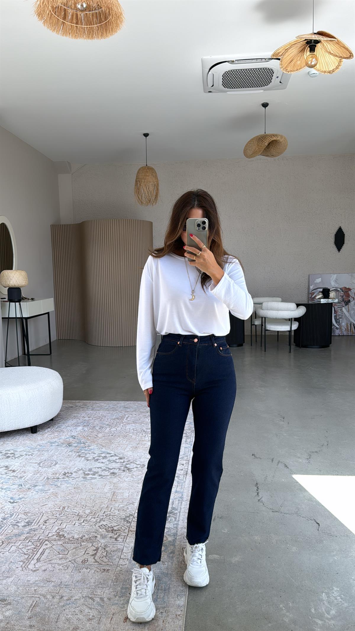 Lacivert Boyfit Paça Kesik ZR Jean