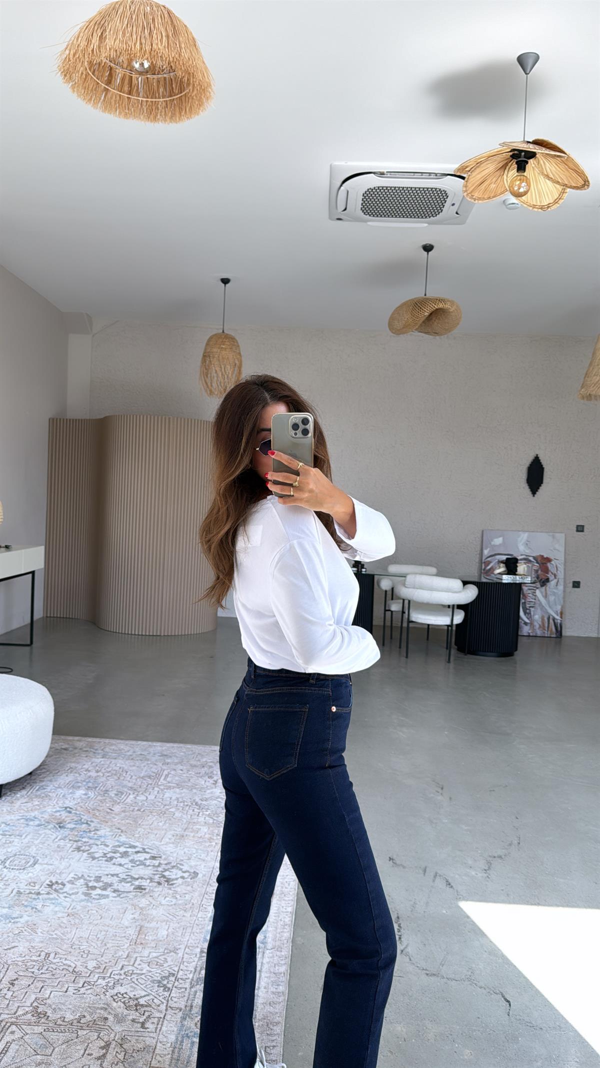 Lacivert Boyfit Paça Kesik ZR Jean