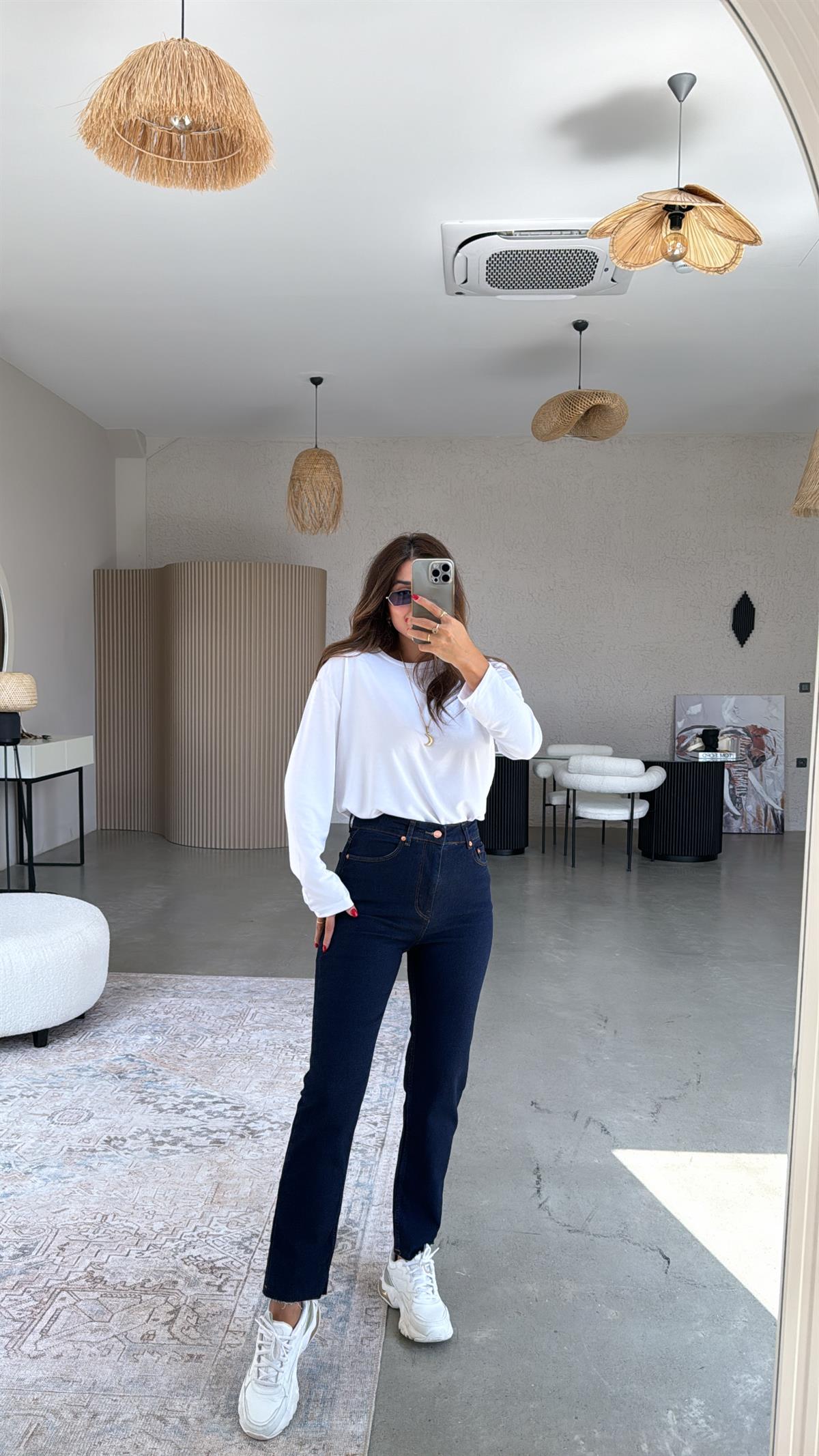 Lacivert Boyfit Paça Kesik ZR Jean