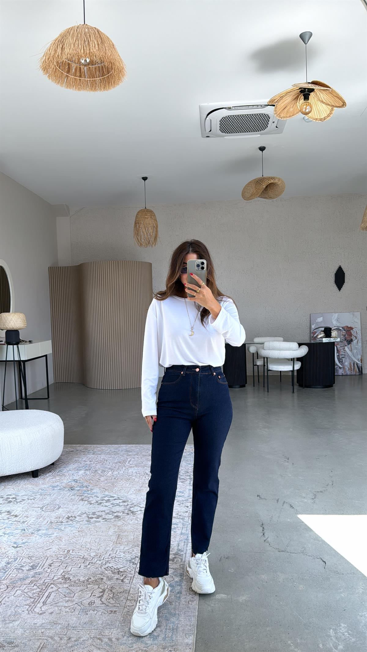 Lacivert Boyfit Paça Kesik ZR Jean