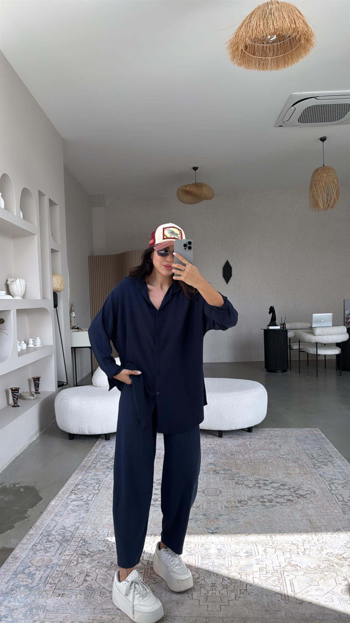 Lacivert Bürümcük Gömlek Pantolon Takım