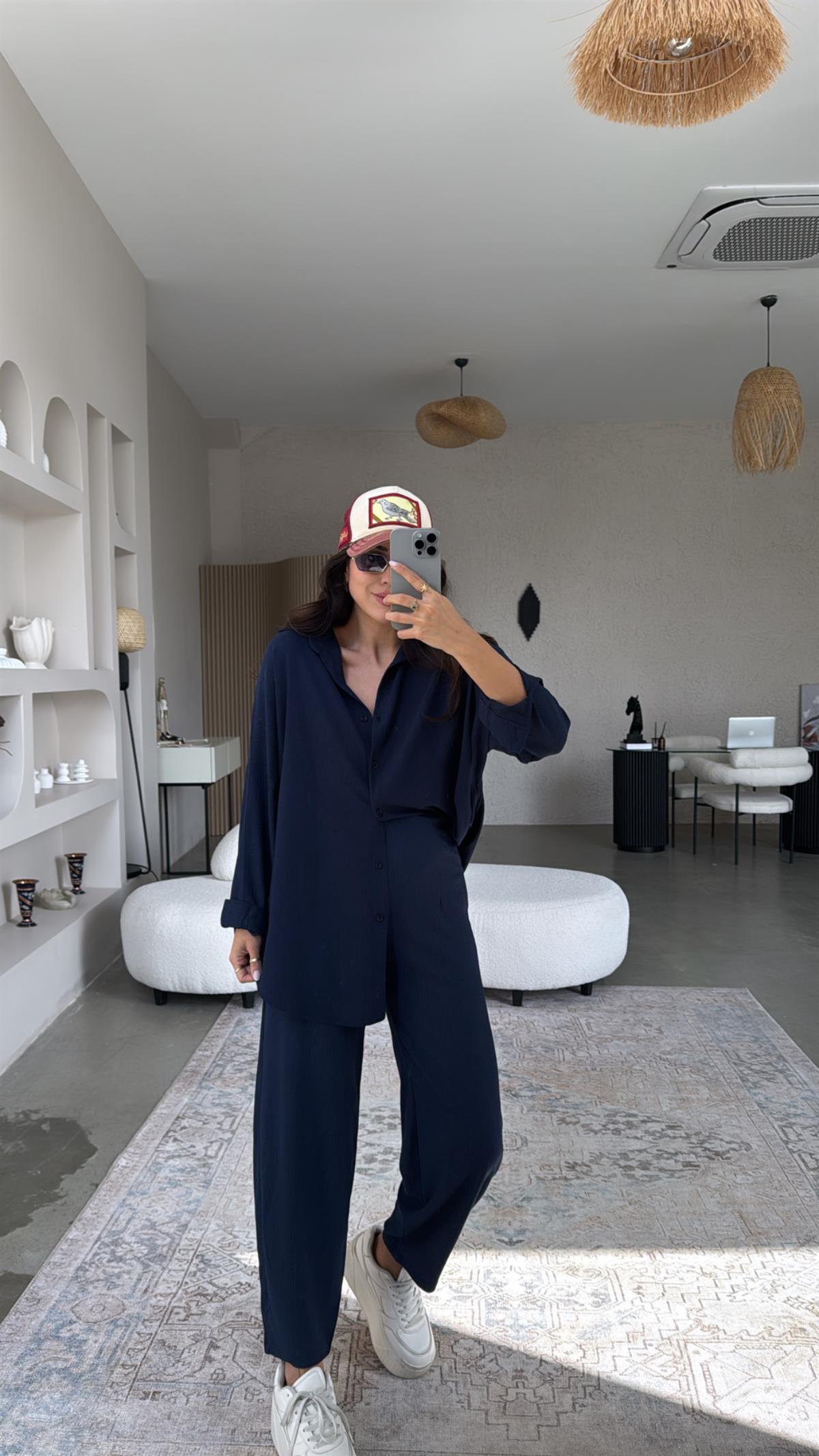 Lacivert Bürümcük Gömlek Pantolon Takım