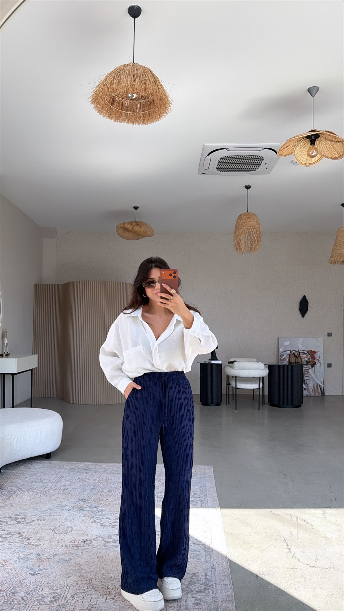 Lacivert Bürümcük Kumaş Lastikli Pantolon