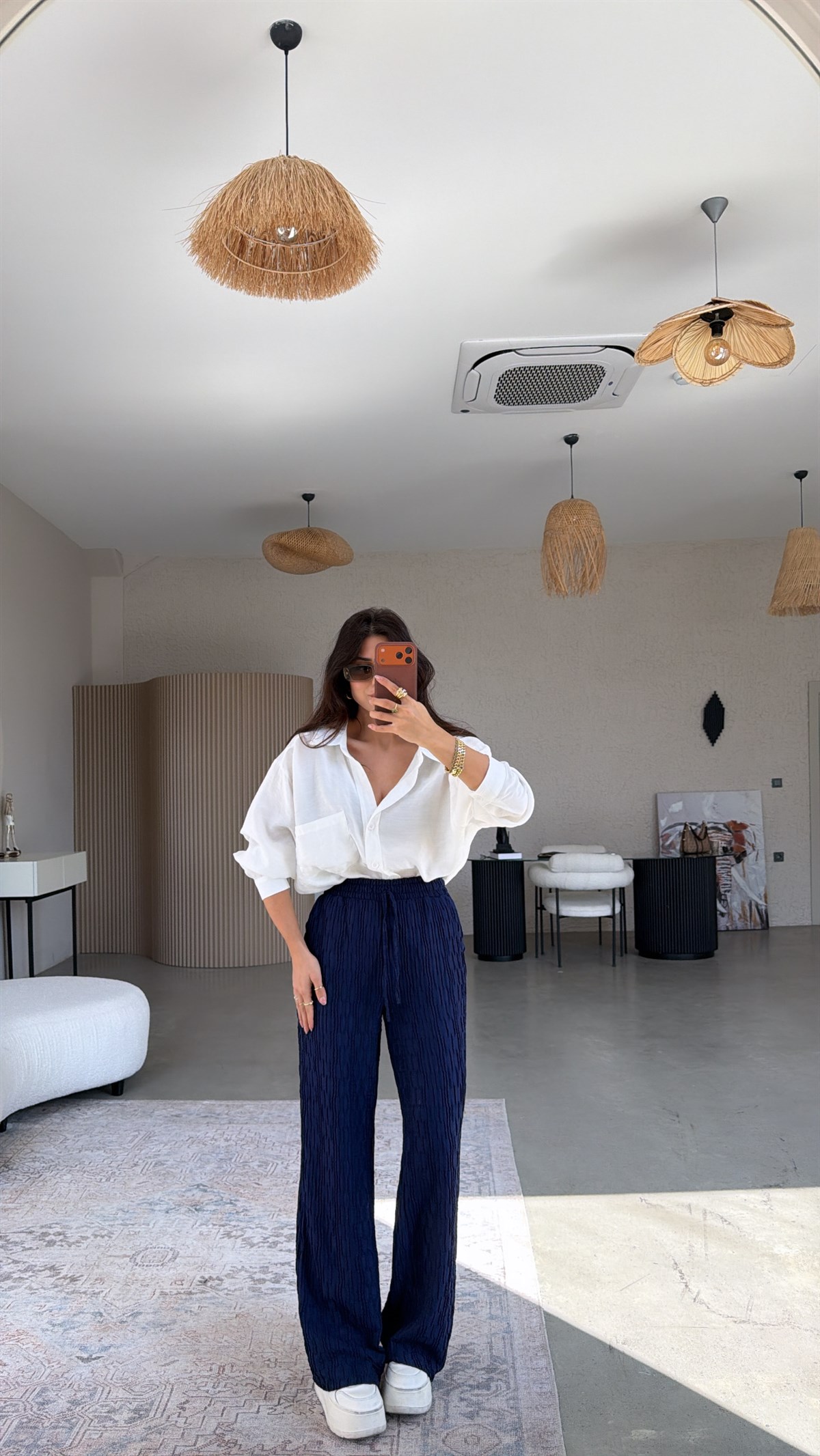 Lacivert Bürümcük Kumaş Lastikli Pantolon