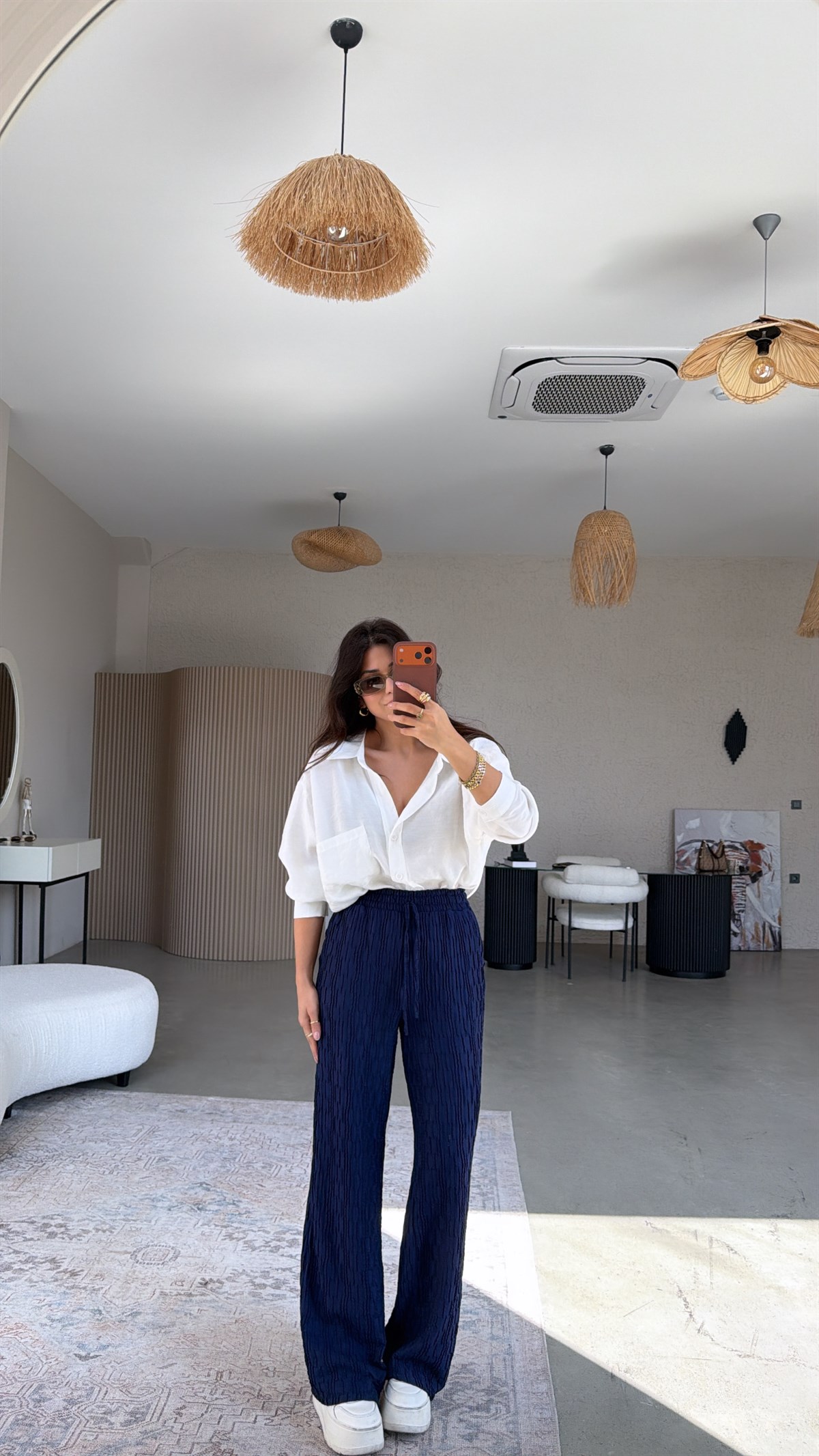 Lacivert Bürümcük Kumaş Lastikli Pantolon