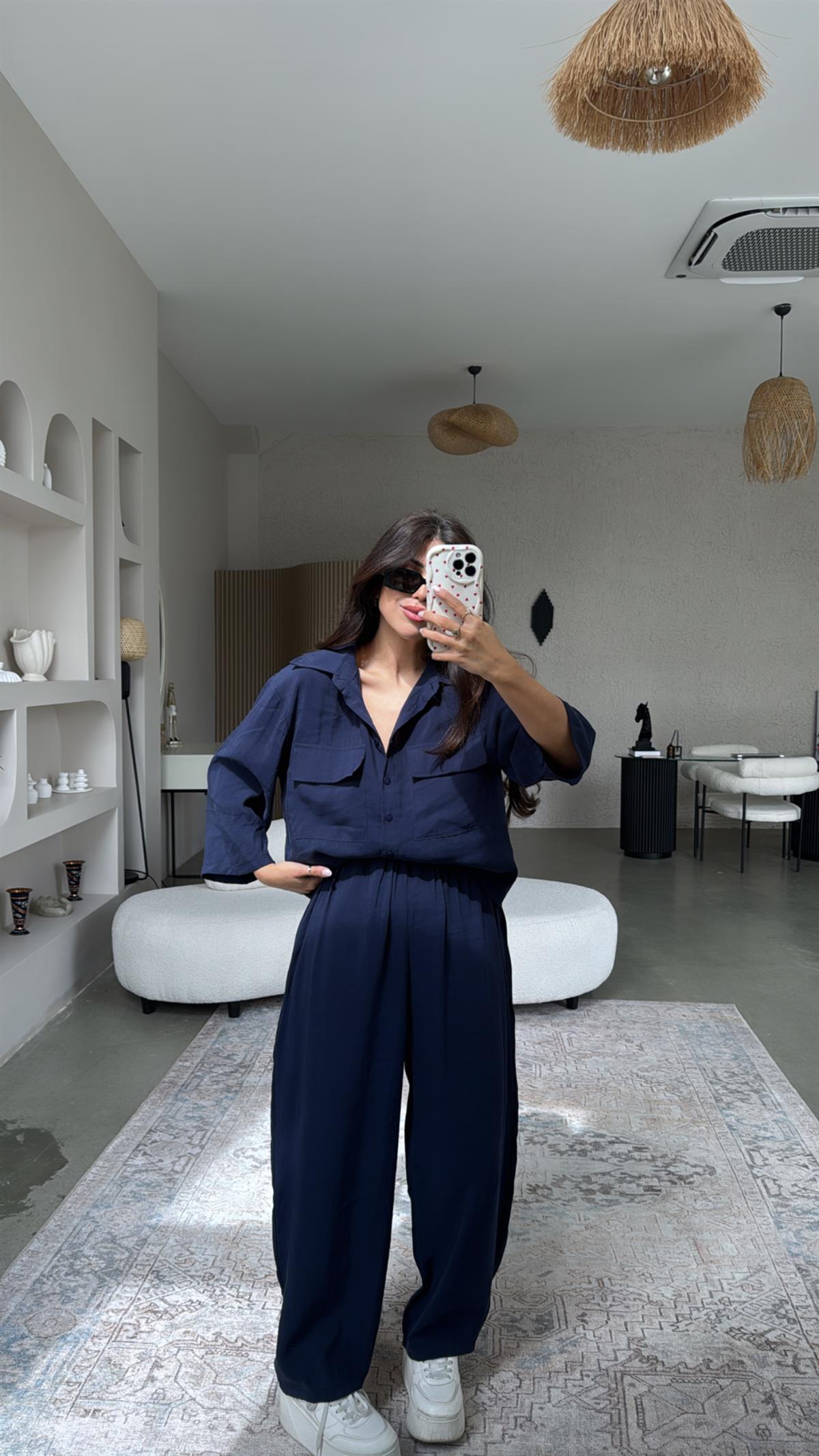 Lacivert Çift Cepli Gömlek Pantolon Takım