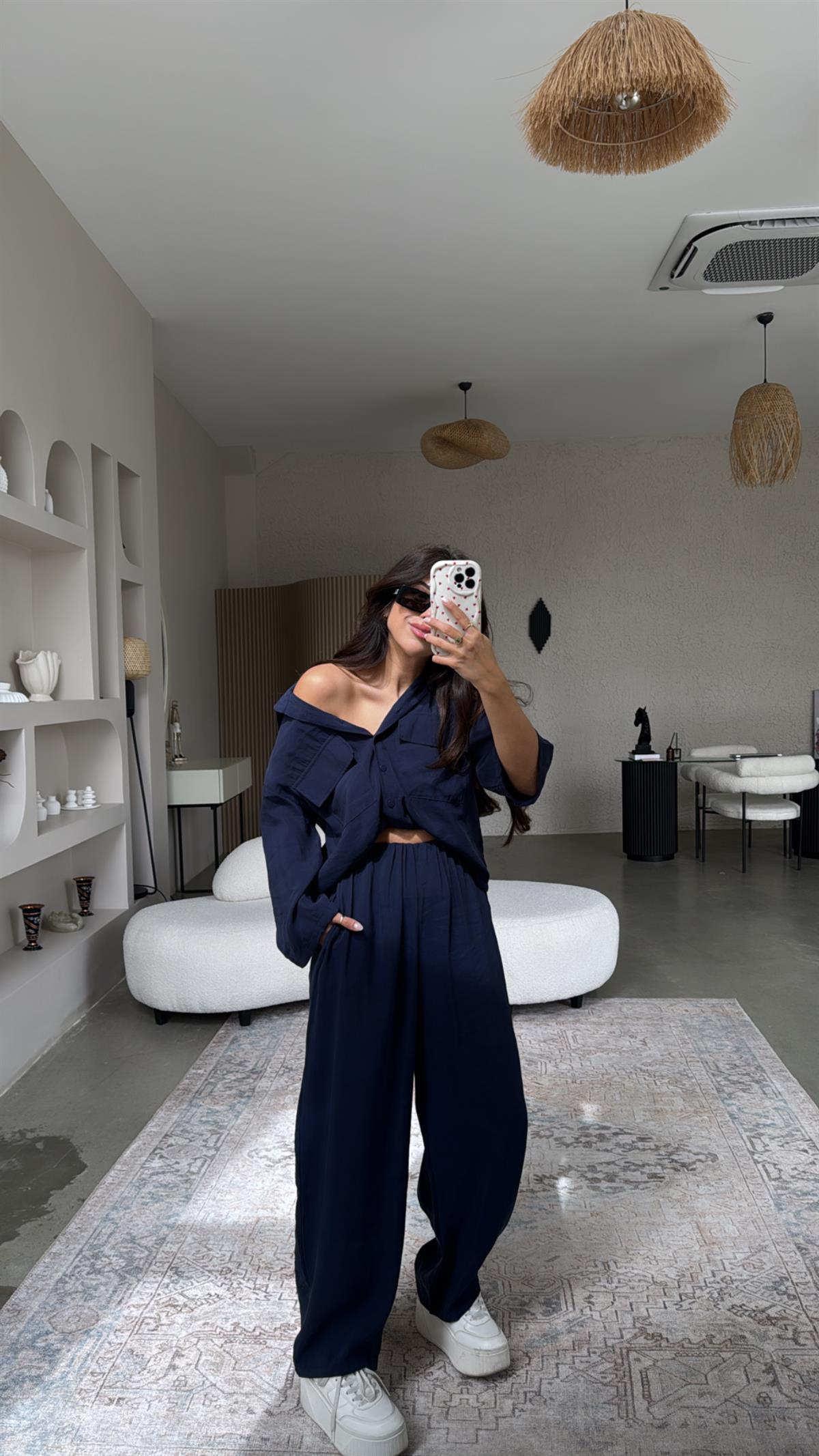 Lacivert Çift Cepli Gömlek Pantolon Takım