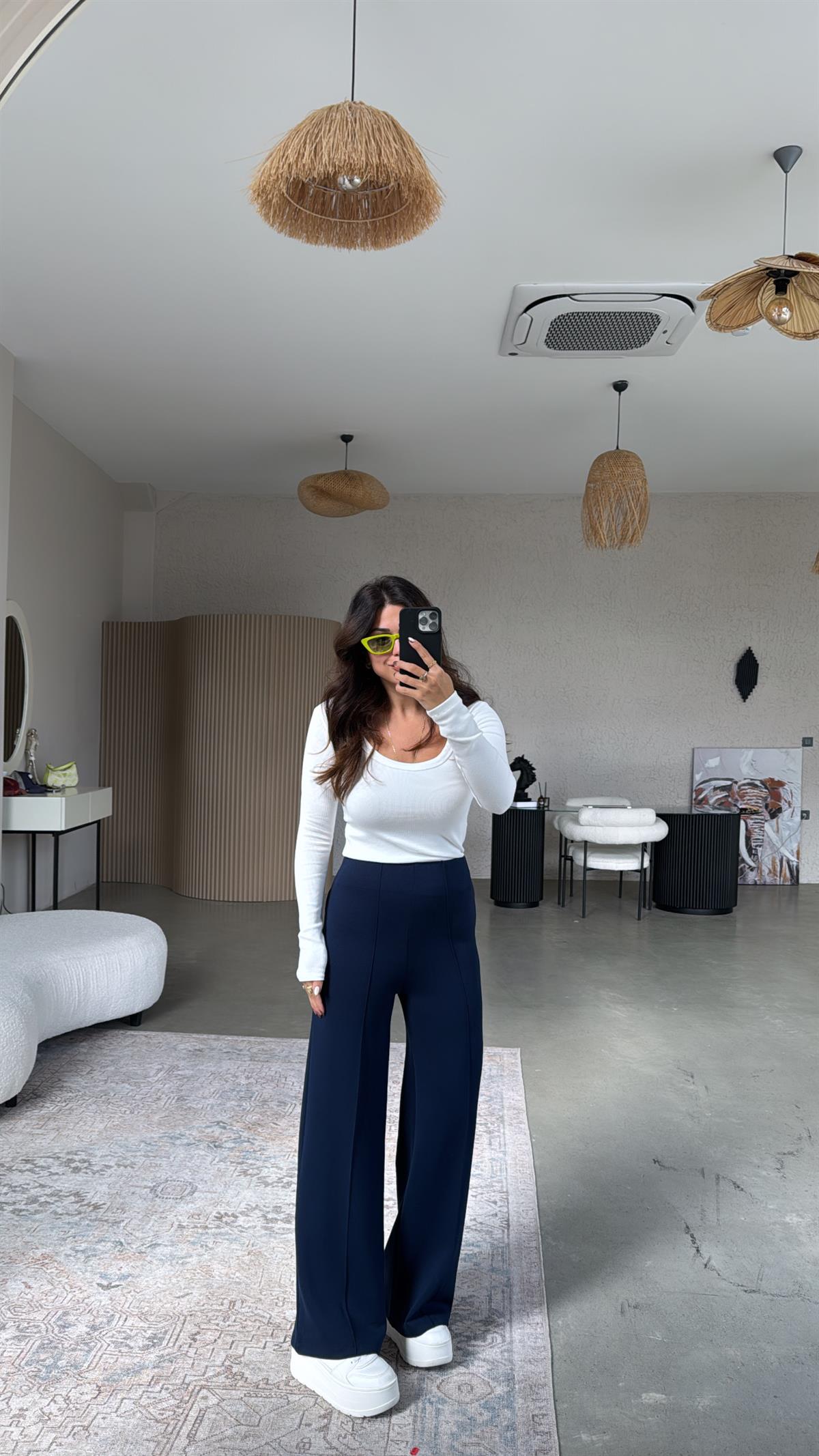 Lacivert Çımalı Gizli Lastik Pantolon