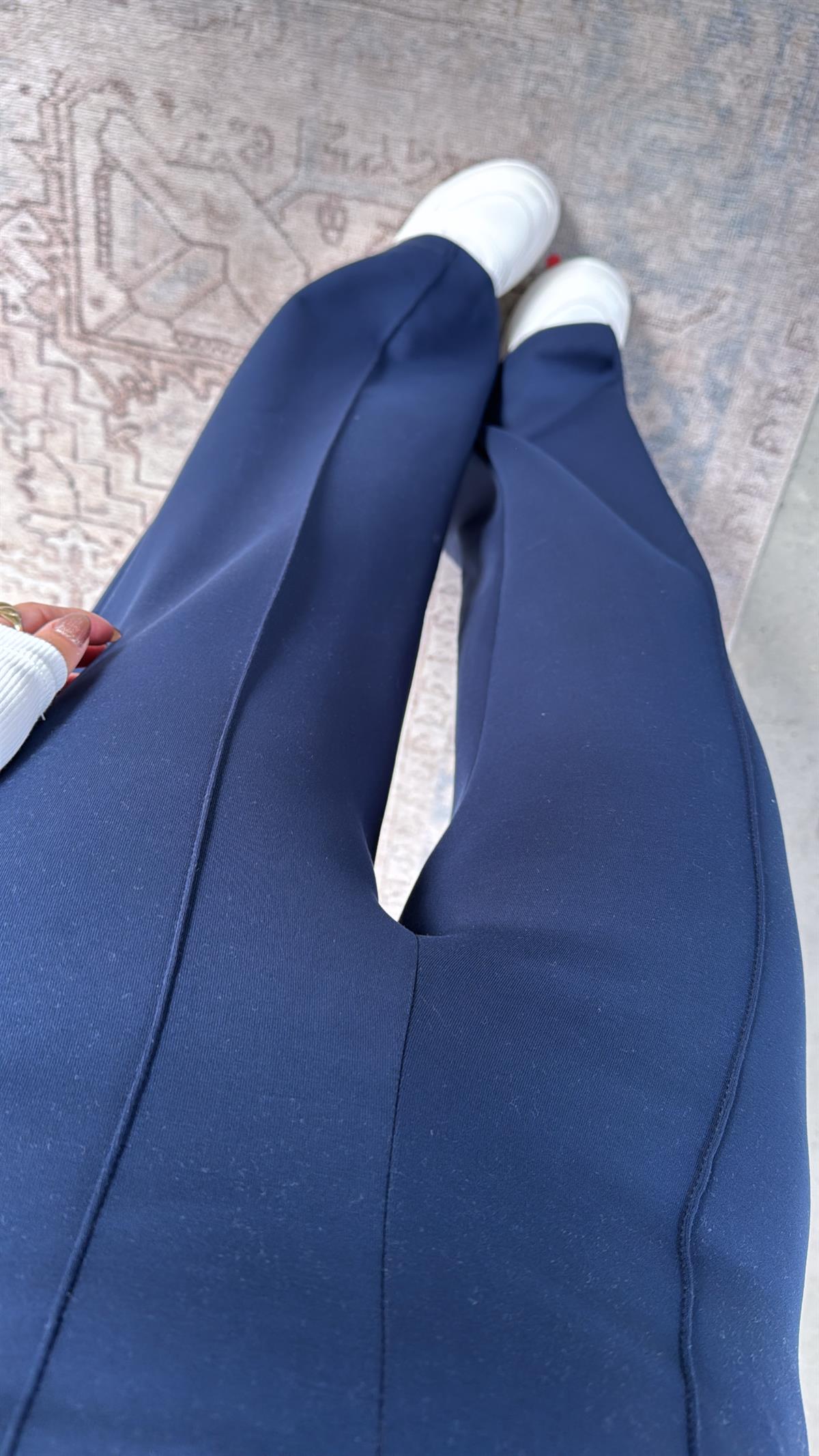 Lacivert Çımalı Gizli Lastik Pantolon