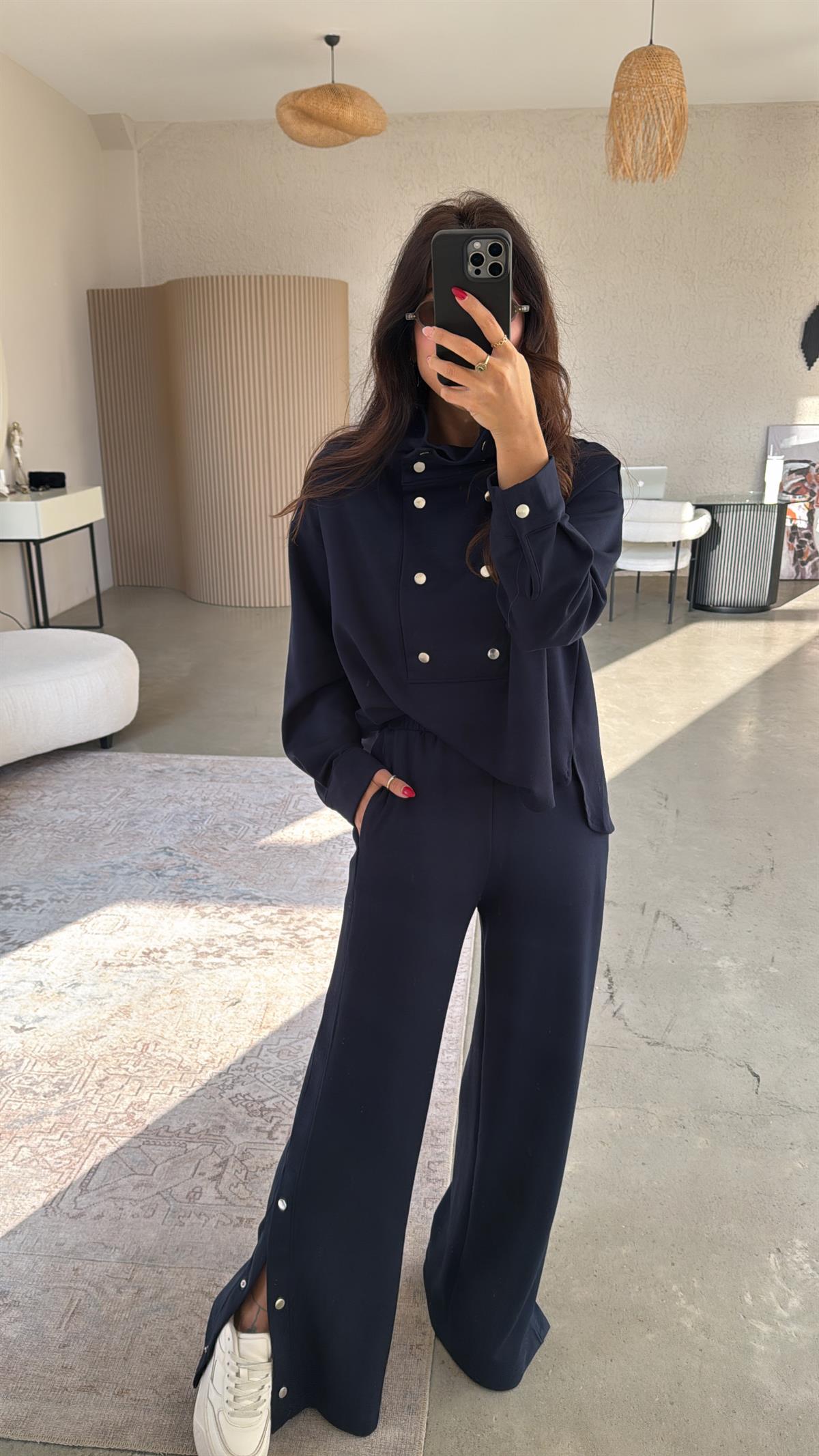 Lacivert Çıtçıt Detaylı Modal Takım