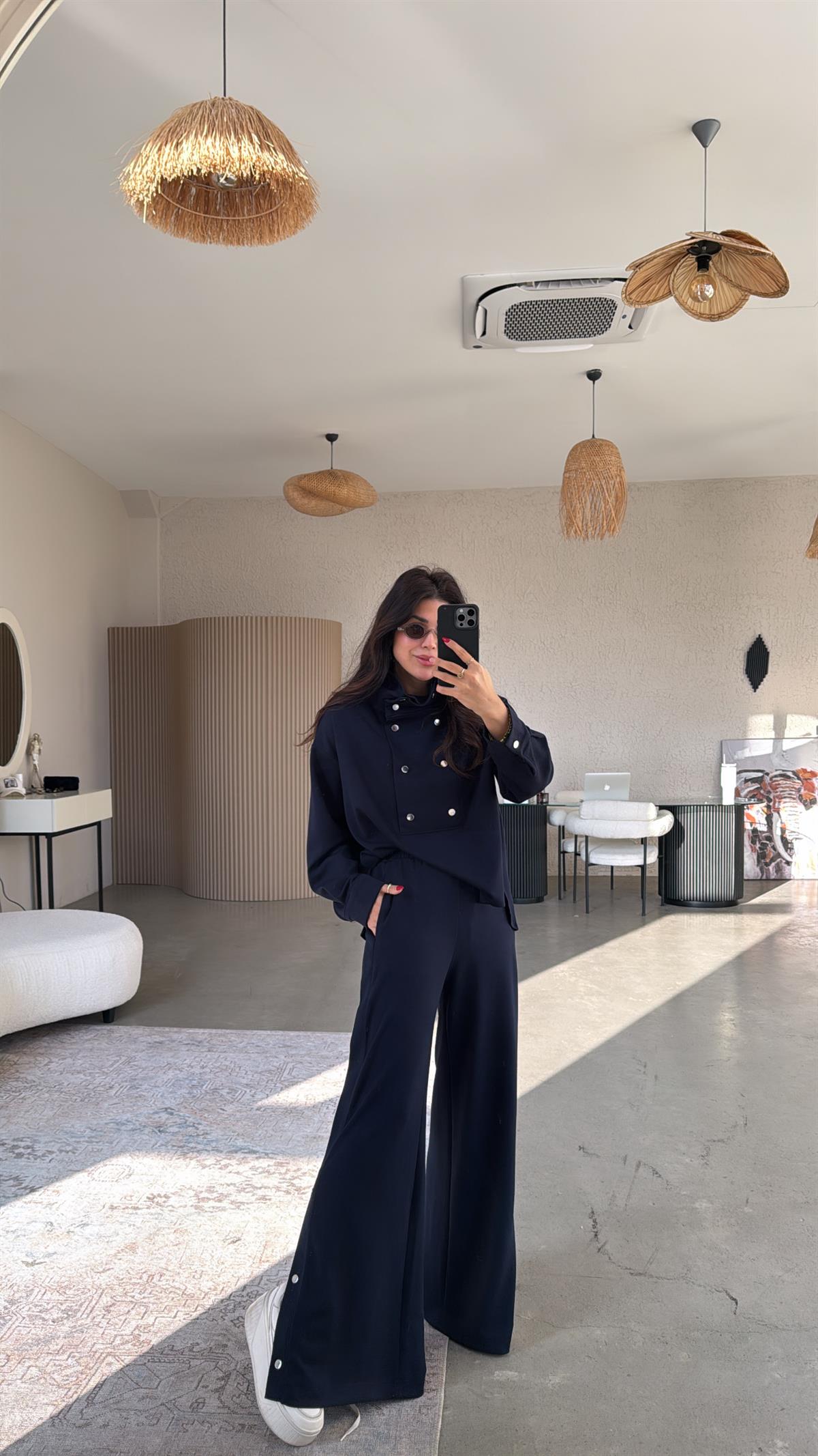 Lacivert Çıtçıt Detaylı Modal Takım