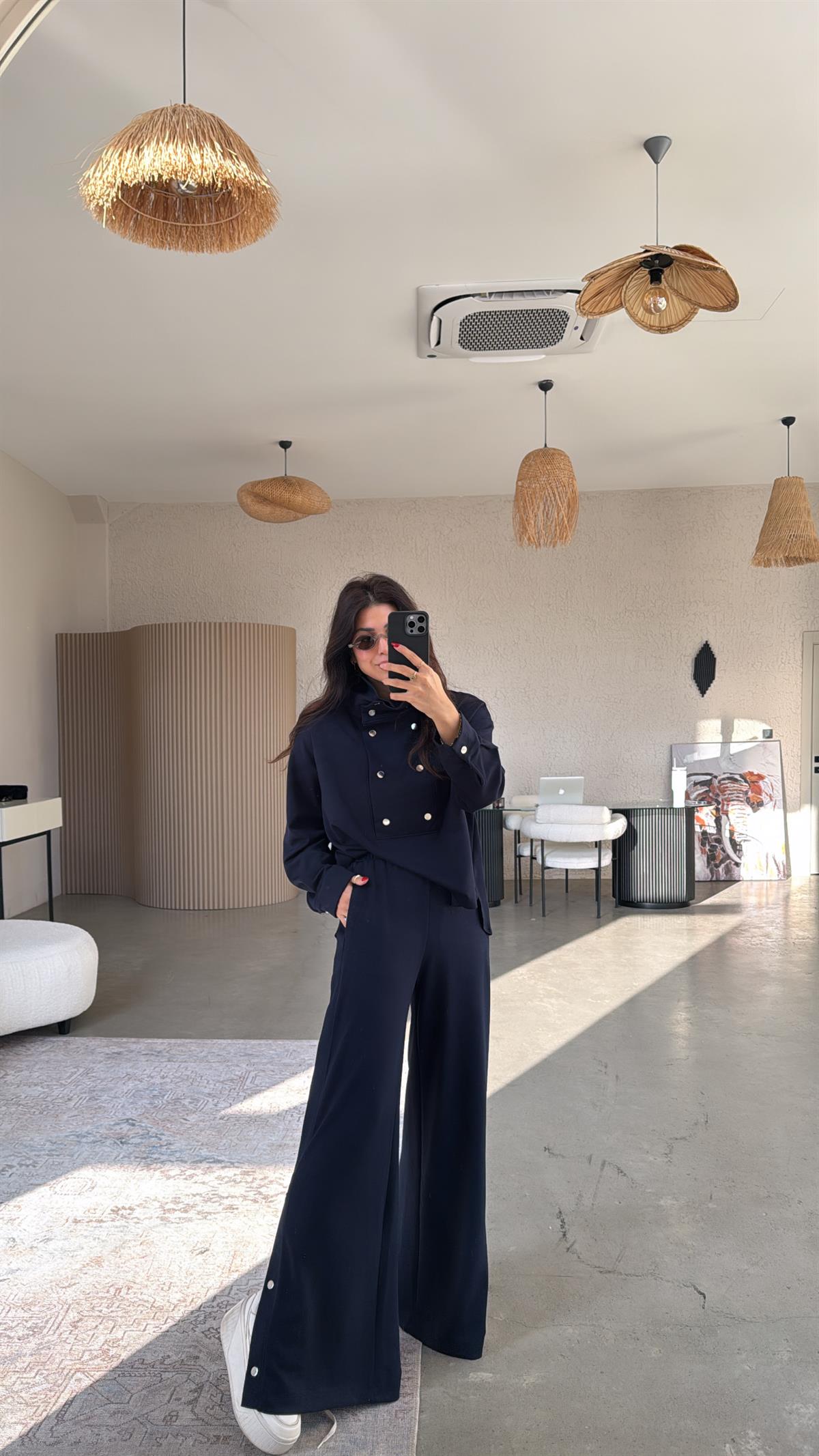 Lacivert Çıtçıt Detaylı Modal Takım