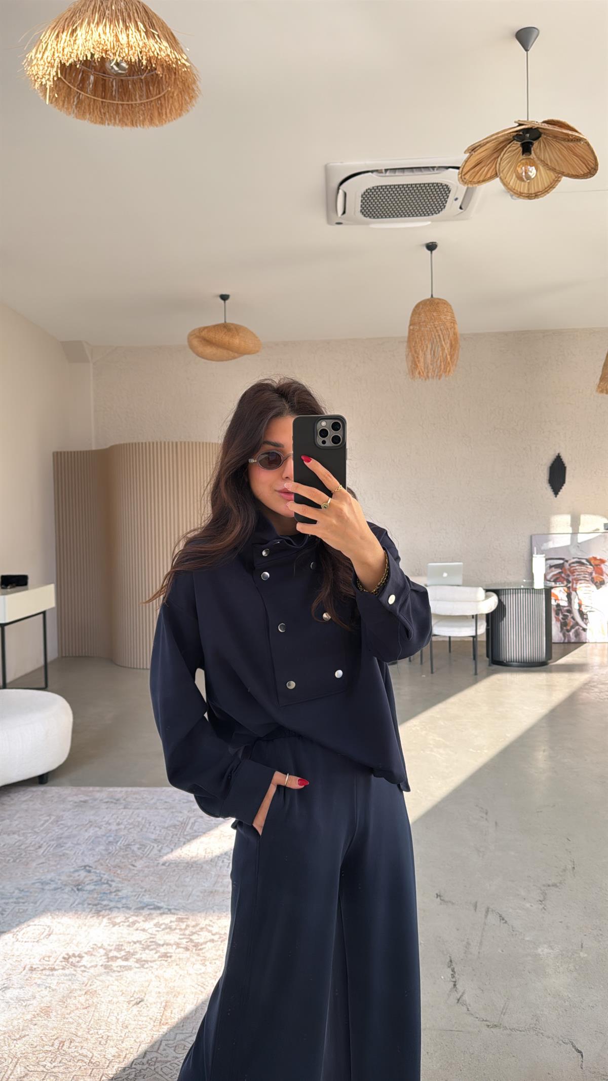 Lacivert Çıtçıt Detaylı Modal Takım